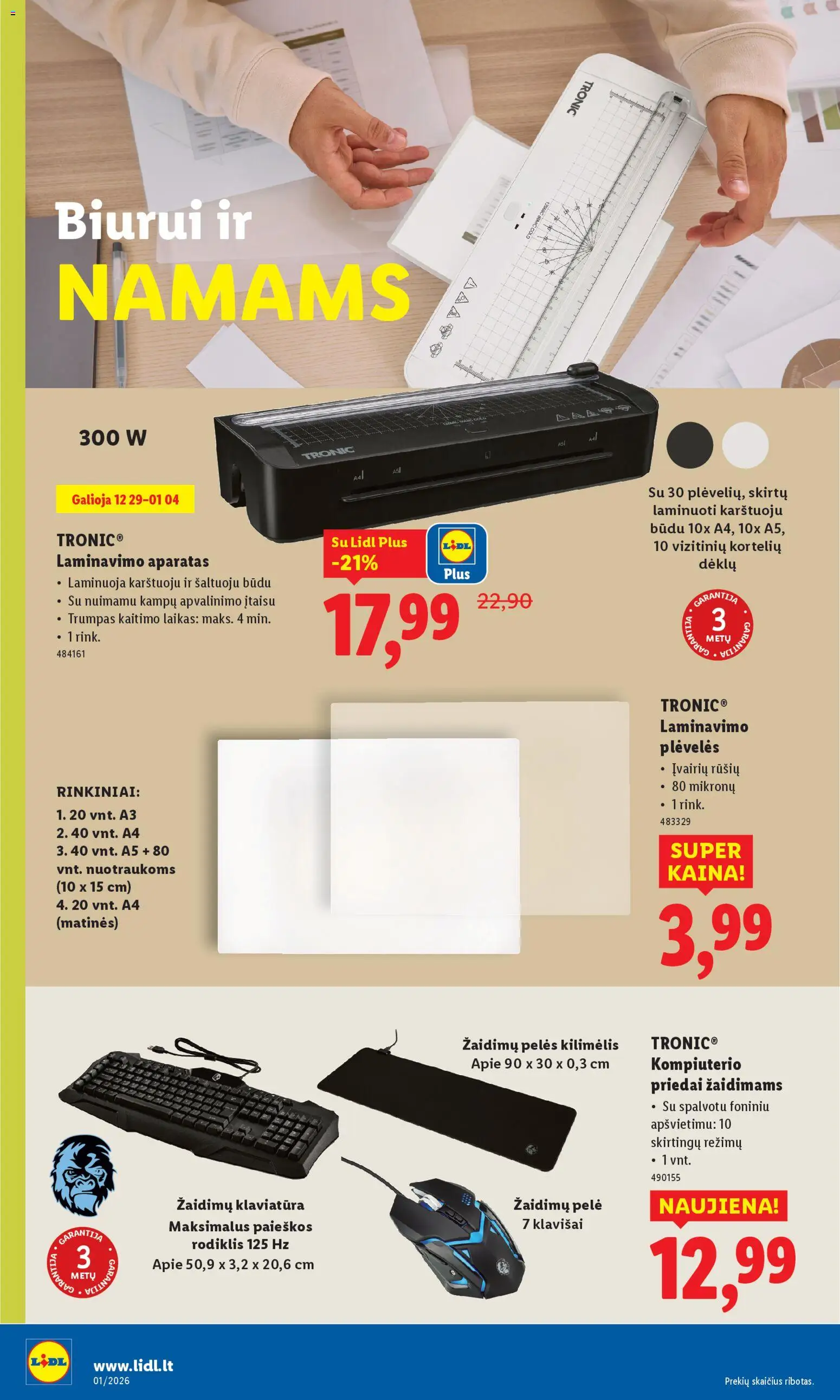 LIDL akcijos nuo 29.12.2025 | Puslapis: 16 | Prekių: Pelė, Klaviatūra, Kilimėlis, Laminavimo aparatas