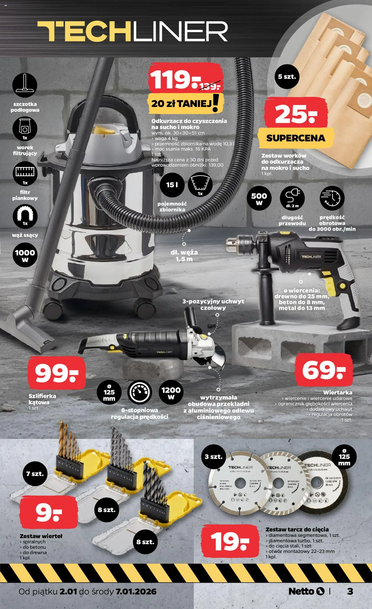 Netto gazetka - Non Food od 02.01.2026 | Strona: 3 | Produkty: Waga, Odkurzacz, Szczotka, Szlifierka