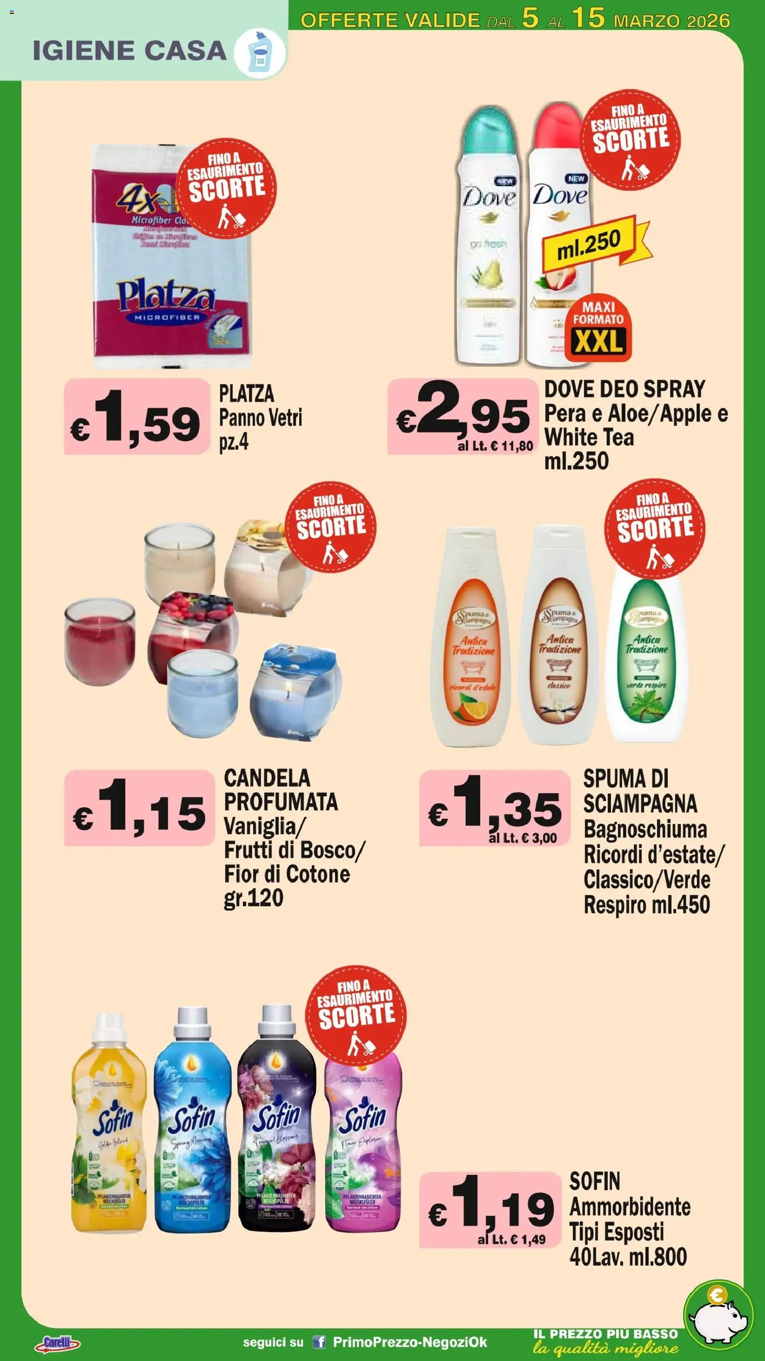 Volantino Primo Prezzo del 05.03.2026 | Pagina: 27 | Prodotti: Bagnoschiuma, Ammorbidente, Pera, Candela