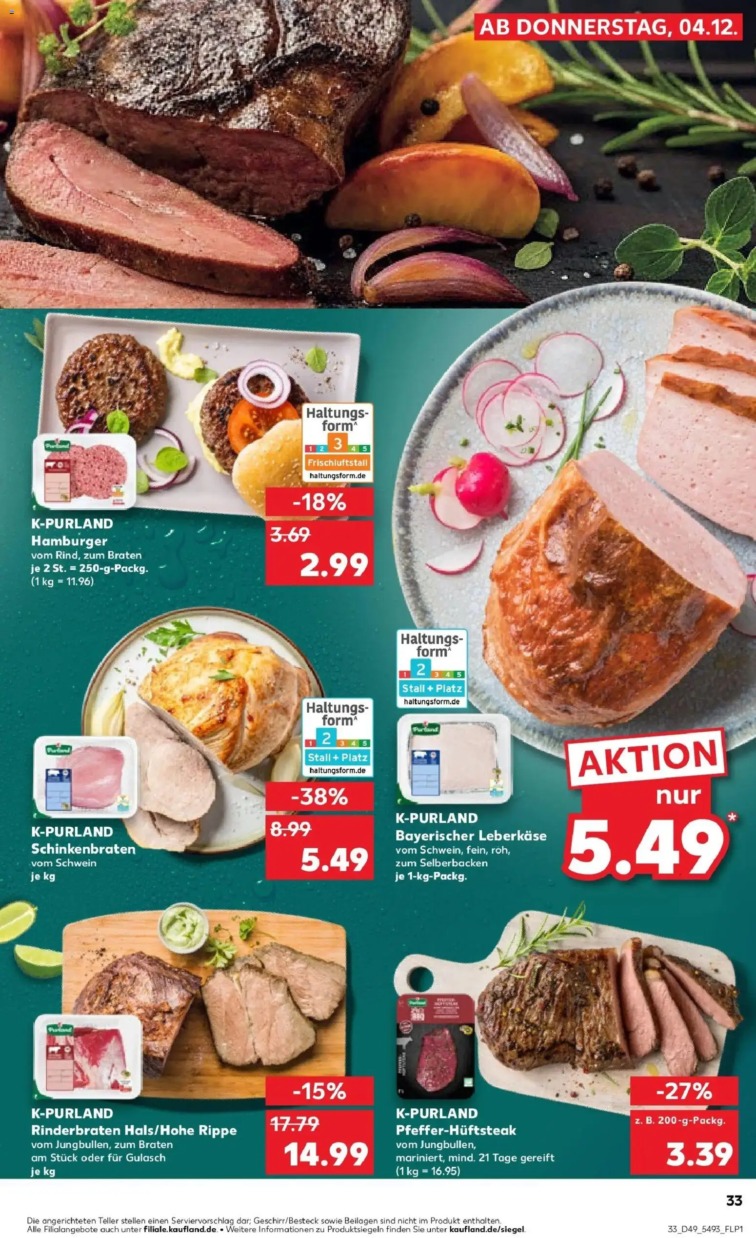 Kaufland prospekt Calw	 – gültig ab 08.12.2025 | Seite: 33 | Produkte: Rinderbraten, Burger, Gulasch, Leberkase