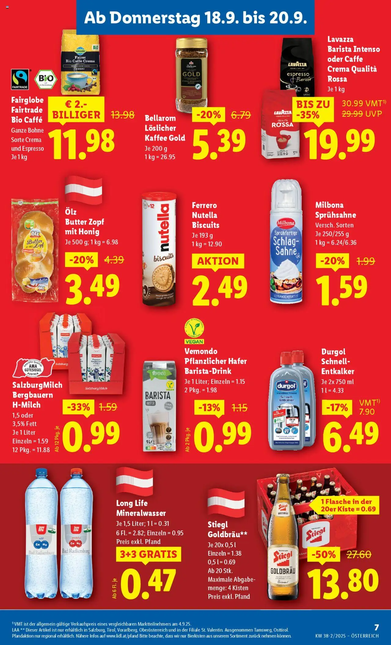 Lidl Flugblatt - Altenmarkt im Pongau, St. Johann im Pongau, Zell am See gültig ab 18.09.2025 | Seite: 9 | Produkte: Sahne, Bad, Butter, Kaffee