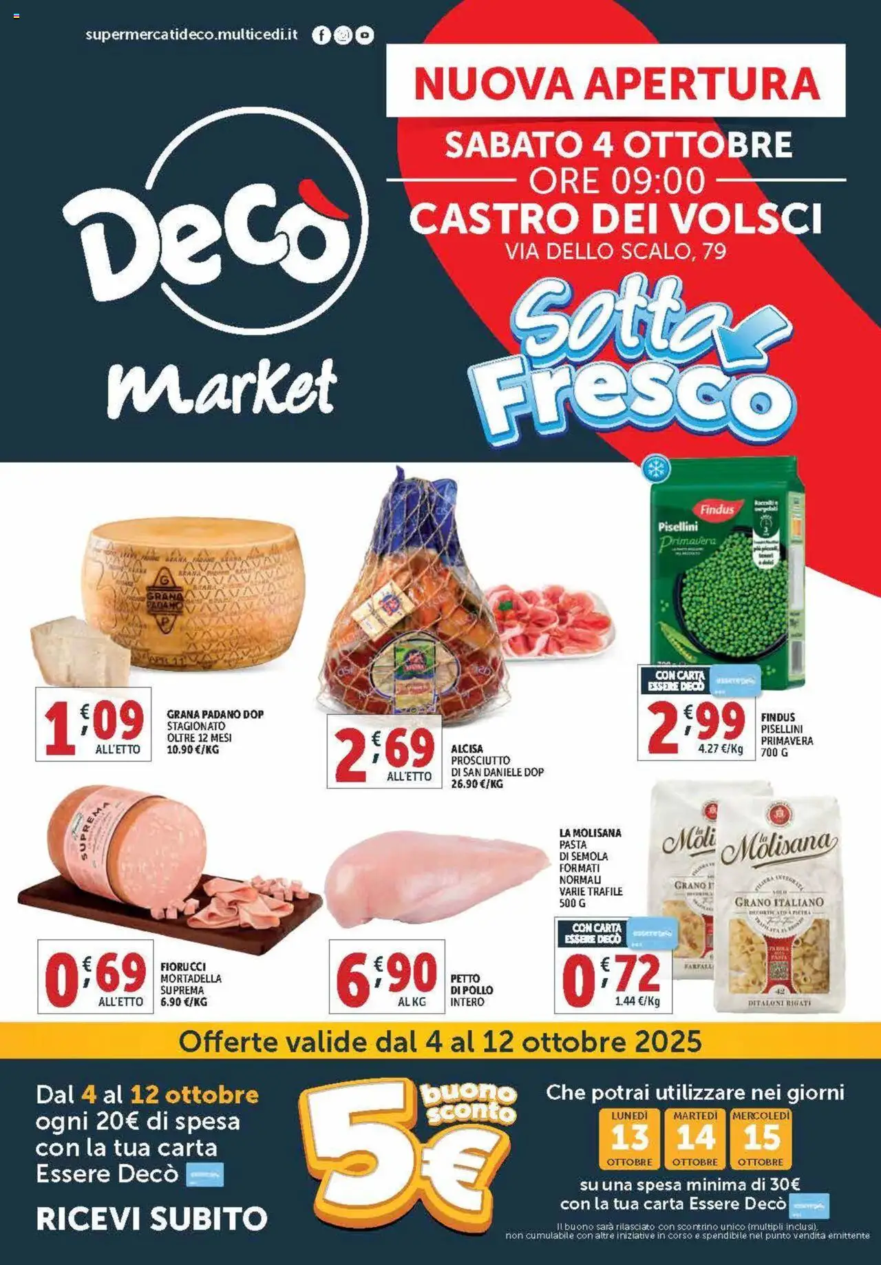 Volantino Decò del 04.10.2025 | Pagina: 1 | Prodotti: Pollo, Prosciutto, Pasta, Grana Padano