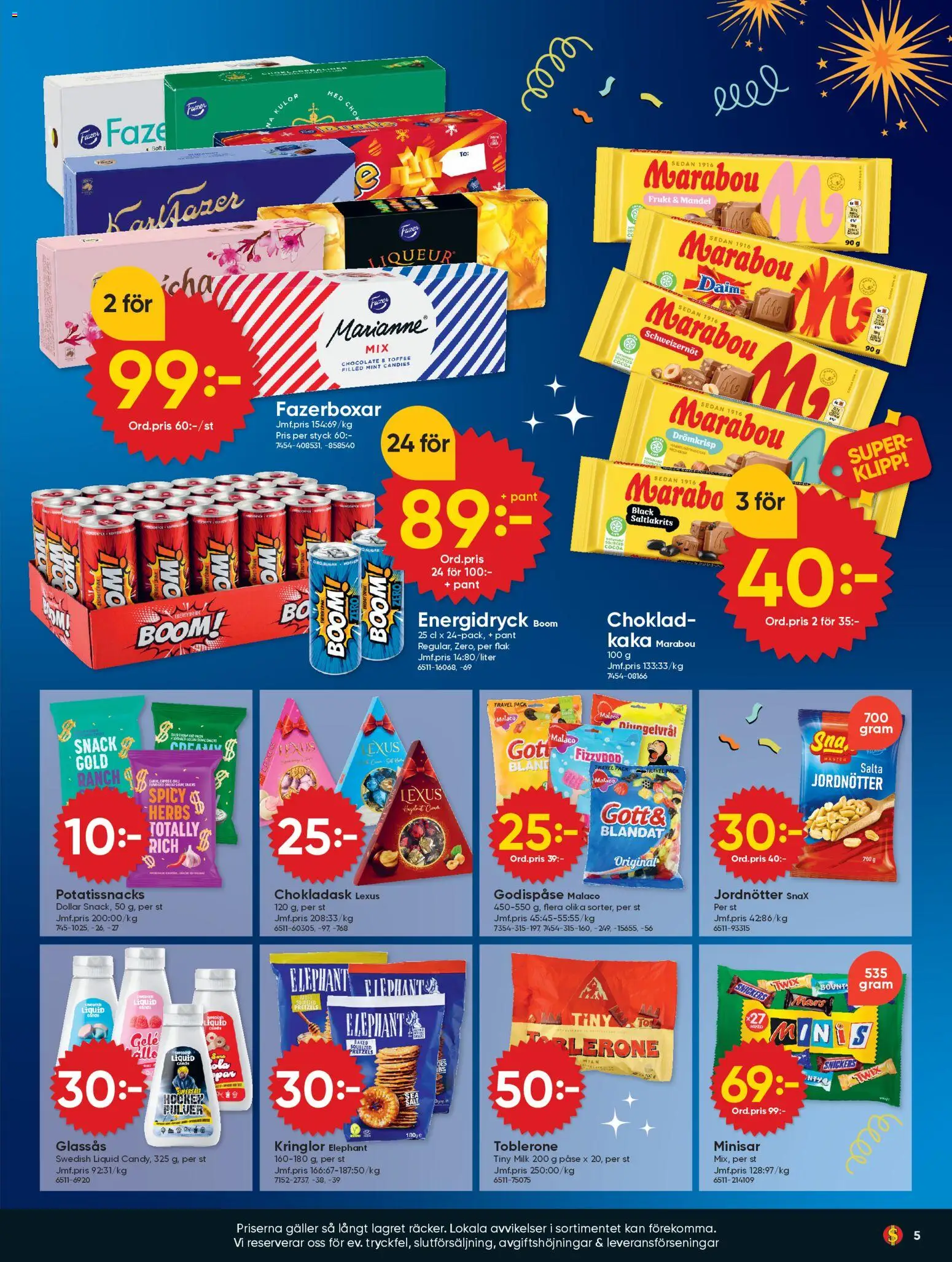 Dollar Store reklamblad aktuell från 22.12.2025 | Sida: 5 | Produkter: Jordnötter, Galler, Choklad, Energidryck