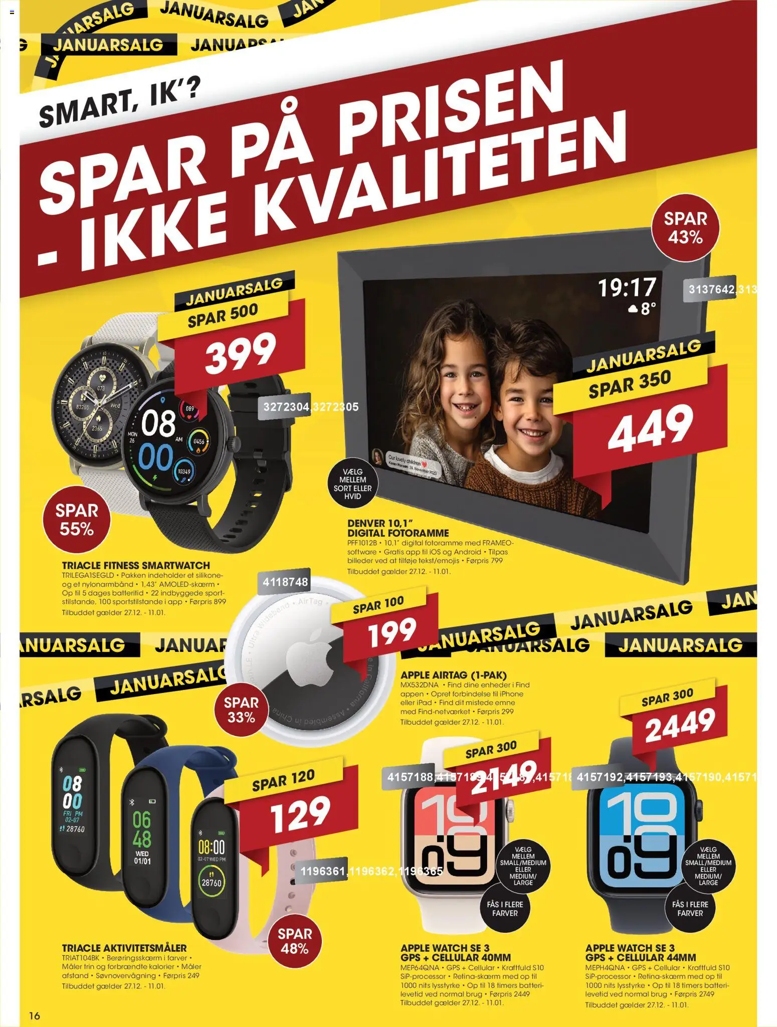 Punkt1 tilbudsavis – gyldig fra 27.12.2025 | Side: 16 | Produkter: Digital Fotoramme, GPS, Batteri, Smartwatch