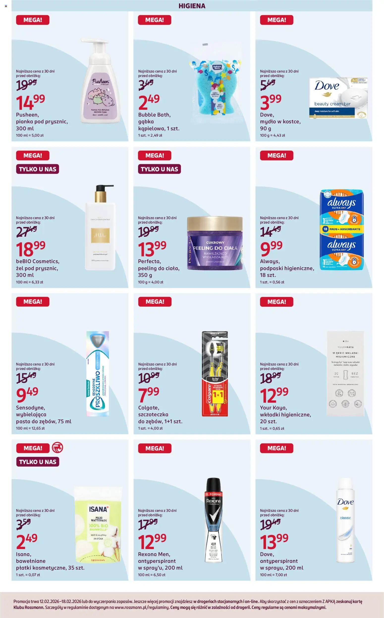Rossmann Gazetka od 12.02.2026 | Strona: 4 | Produkty: Wkładki higieniczne, Peeling, Płatki, Mydło