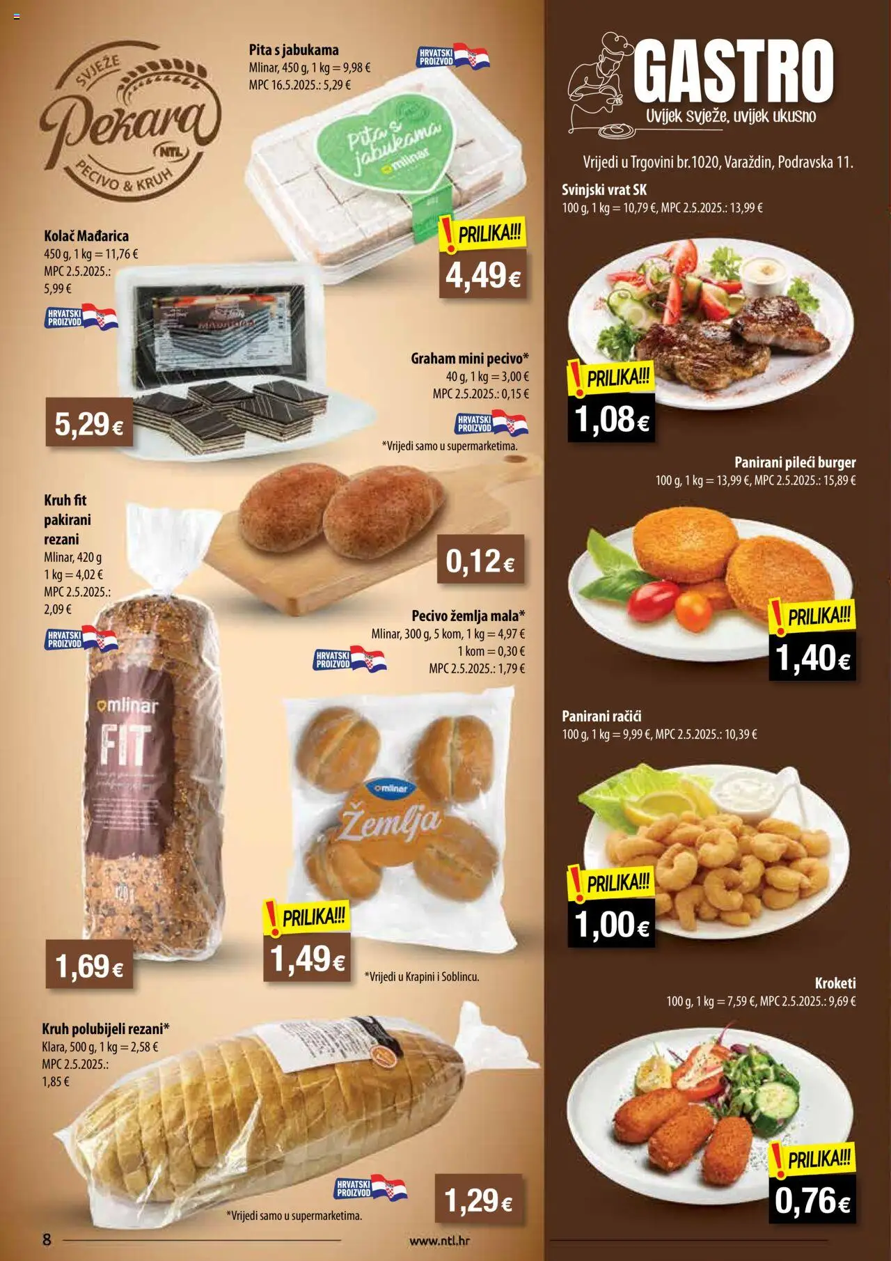 NTL katalog | vrijedi od 06.08.2025 | Stranica: 8 | Proizvodi: Pekara, Svinjski vrat, Pita, Pecivo