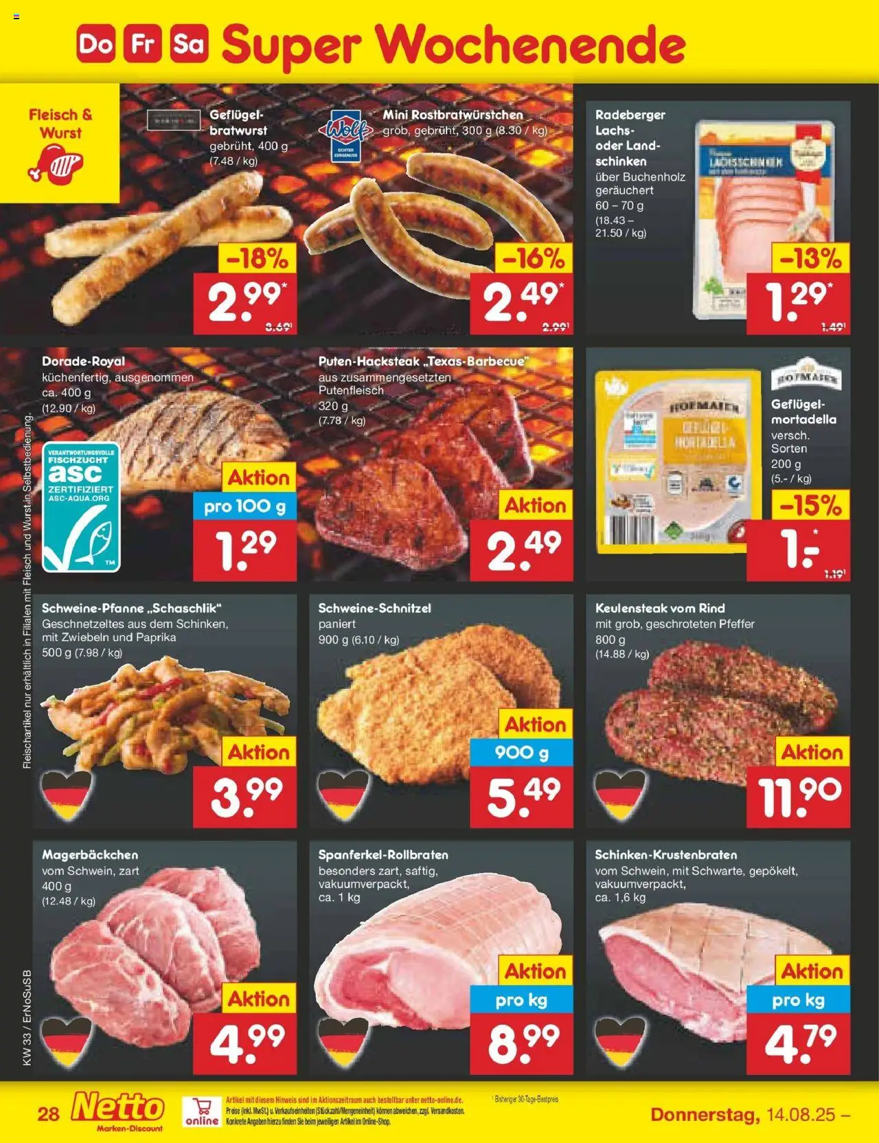 Netto Marken-Discount prospekt Erfurt	 - gültig ab dem 11.08.2025 | Seite: 46 | Produkte: Lachs, Zwiebeln, Wurst, Fleisch