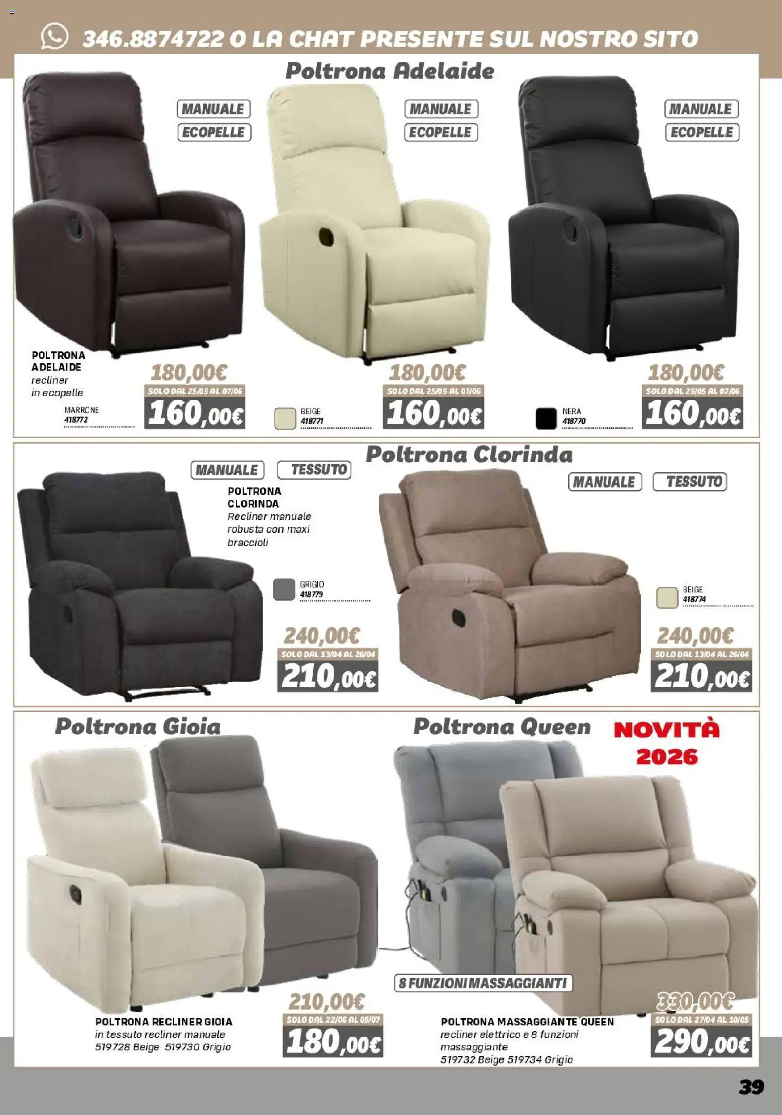 Volantino Orizzonte del 16.01.2026 | Pagina: 39 | Prodotti: Braccioli, Poltrona