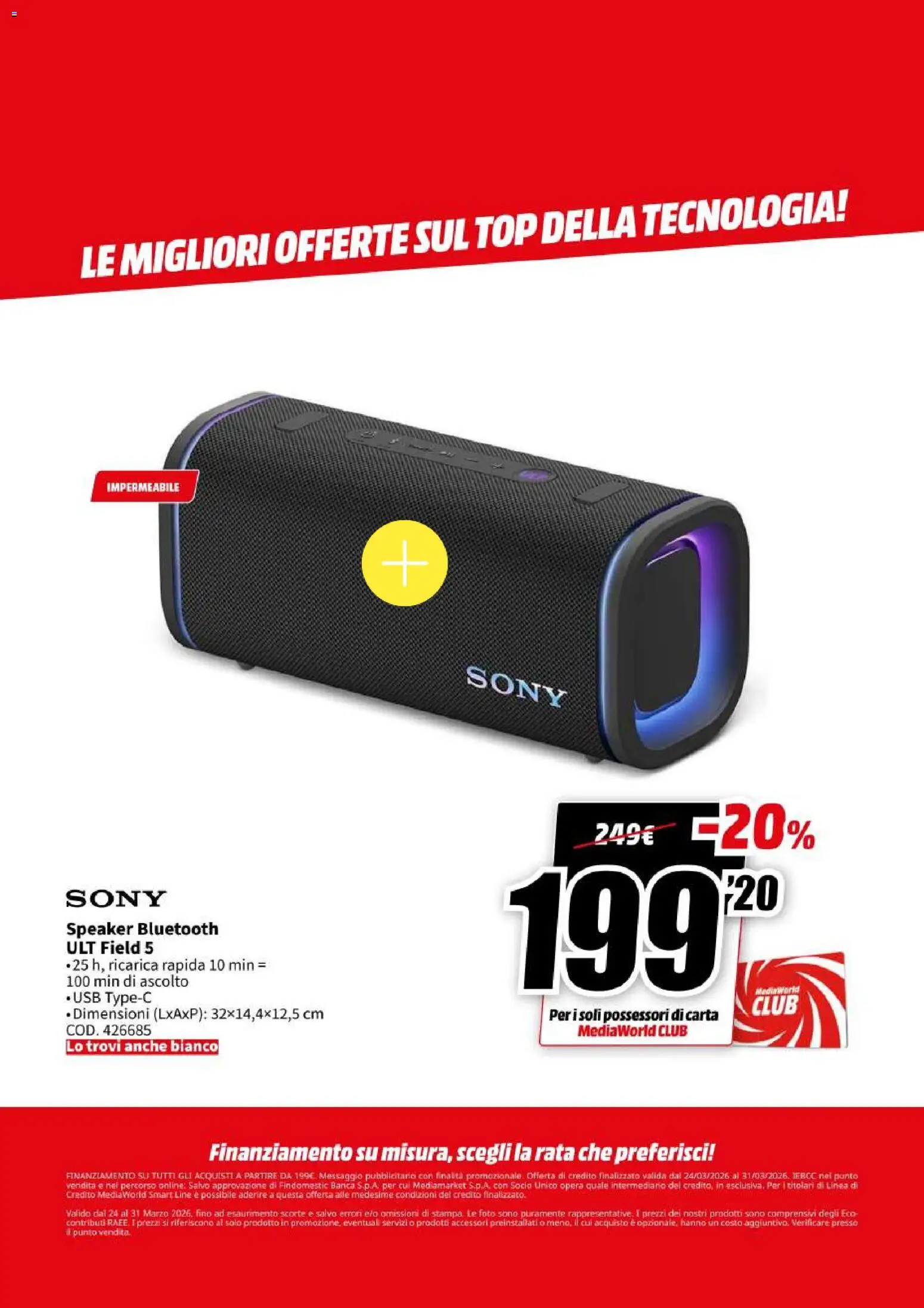 Volantino Media World del 24.03.2026 | Pagina: 12 | Prodotti: Top, Speaker, USB
