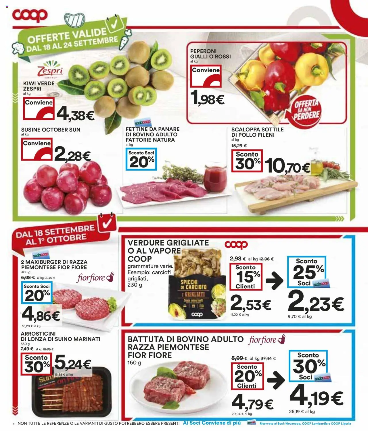 Volantino COOP del 18.09.2025 | Pagina: 4 | Prodotti: Bovino, Verdure, Suino, Arrosticini
