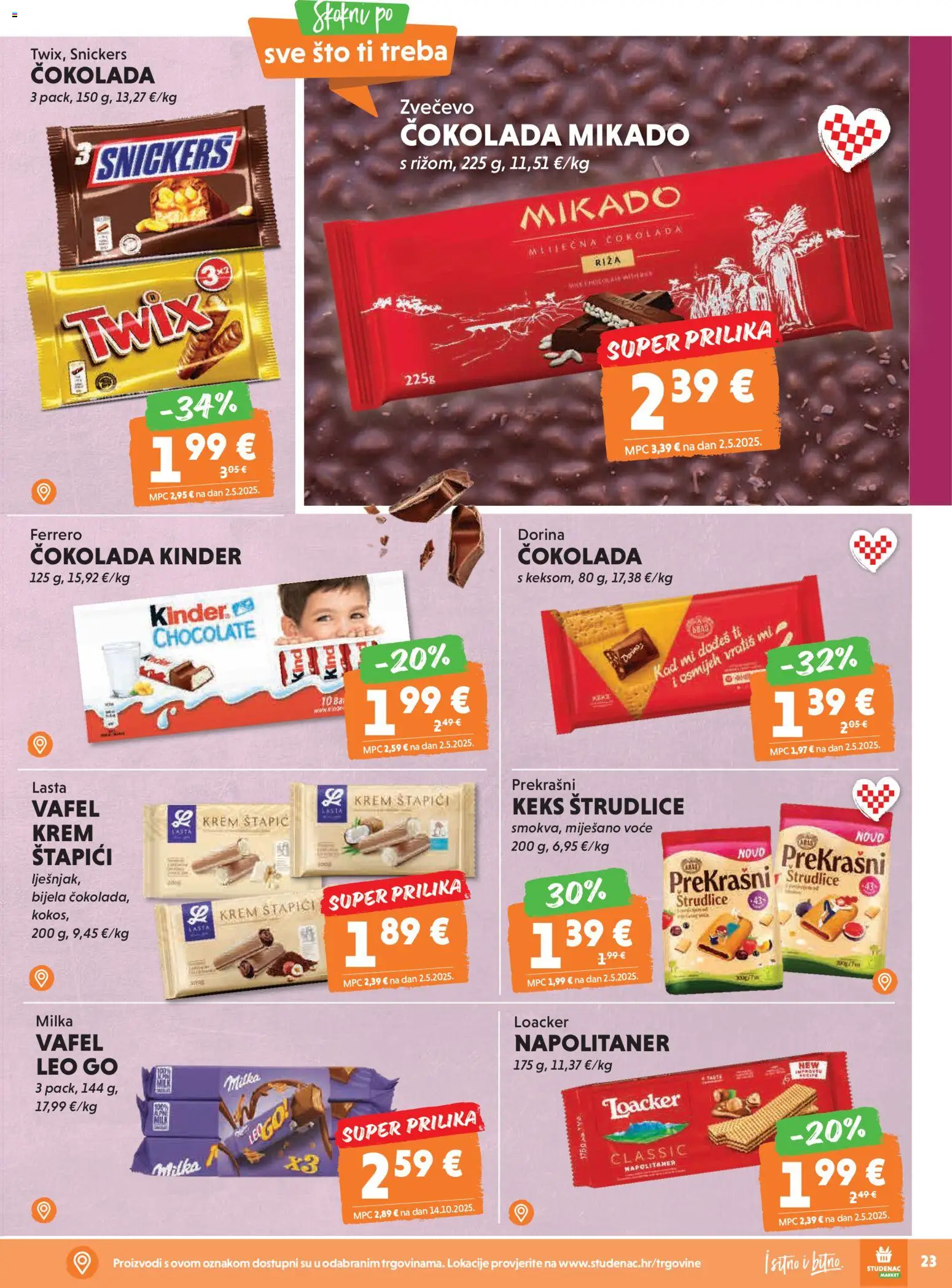 Studenac katalog | vrijedi od 18.02.2026 | Stranica: 23 | Proizvodi: Čokolada, Keks, Voće, Pasta
