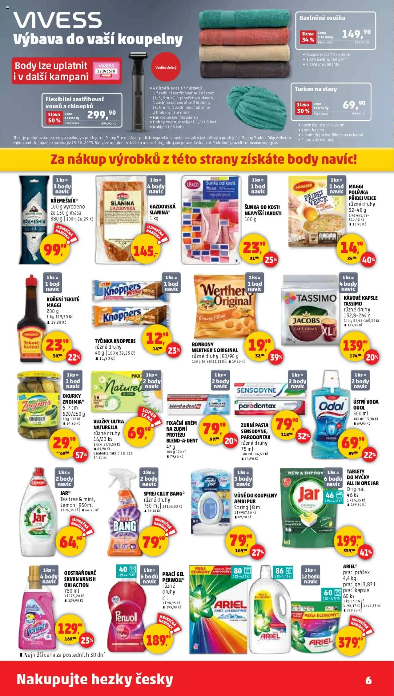 Penny Market leták - Čtvrtečník od 09.10.2025 | Strana: 6 | Produkty: Zubní pasta, Zastřihovač vousů, Kabel, Ariel