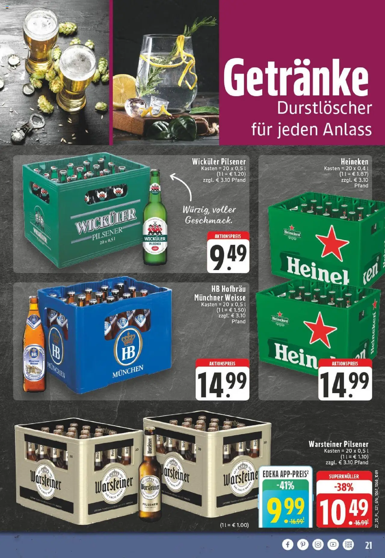 Edeka prospekt Titz	 - gültig ab dem 29.06.2025 | Seite: 21 | Produkte: Durstloscher, Heineken, Warsteiner