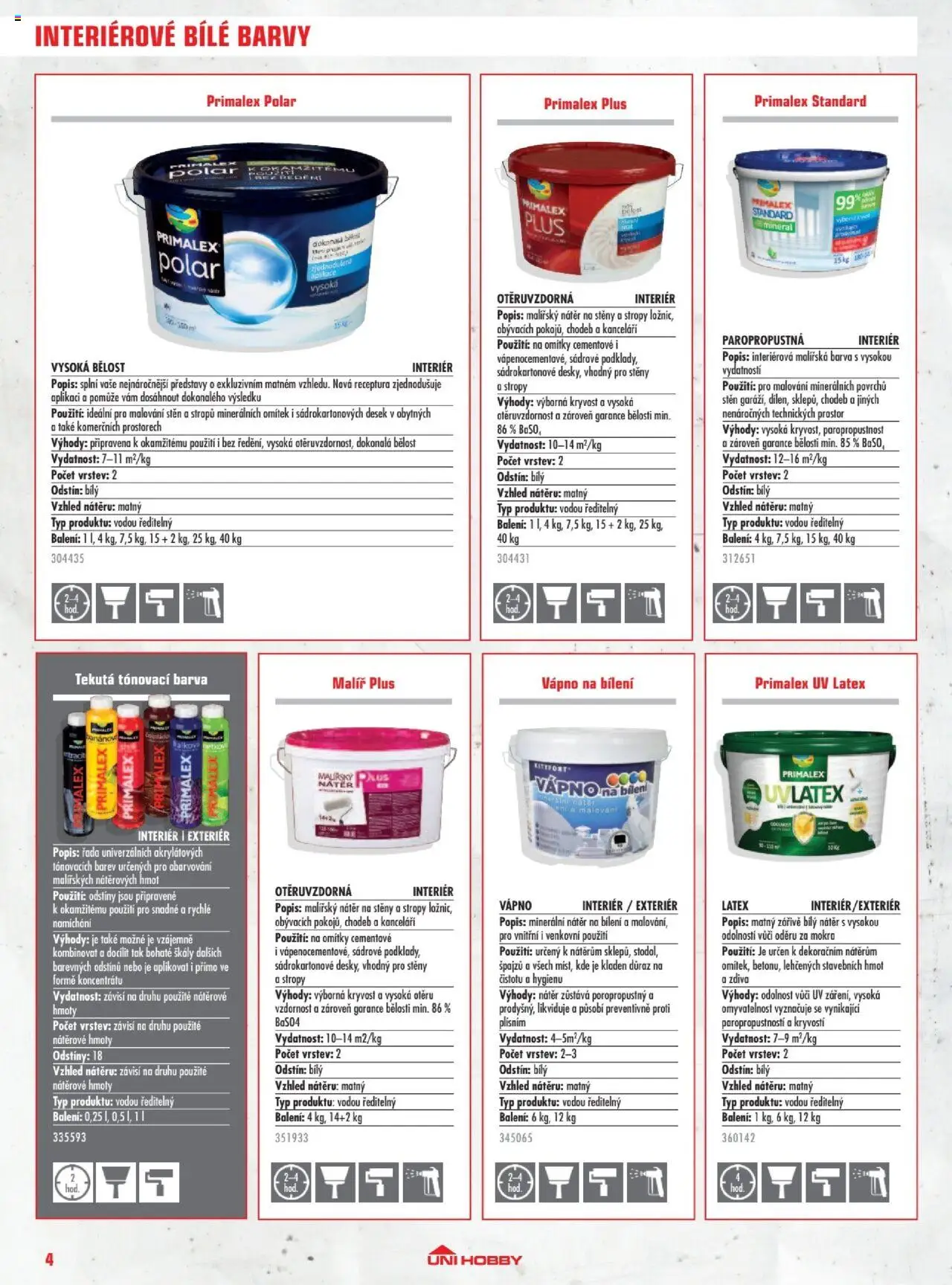Uni Hobby katalog - Barvy 2025 od 23.05.2025 | Strana: 4 | Produkty: Primalex Polar, Primalex, Barvy