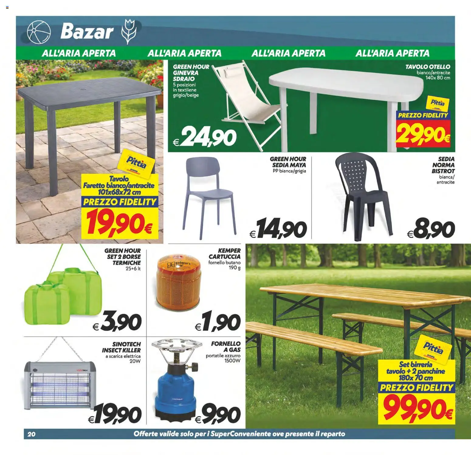 Volantino SuperConveniente del 28.04.2026 | Pagina: 20 | Prodotti: Faretto, Sdraio, Tavolo, Sedia