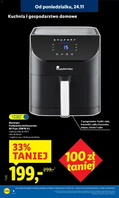 Pogląd oferty "Masterpro Frytkownica beztłuszczowa Air Fryer, 1500 W, 6 L, Frytkownica beztłuszczowa Air Fryer, 1500 W, 6 L, regulacja temp. do 200°C, timer do 60 min, 7 programów: frytki, stek, krewetki, udka kurczaka, mięso, ciasto i ryba" - ważna od 24.11.2025 | Strona: 8