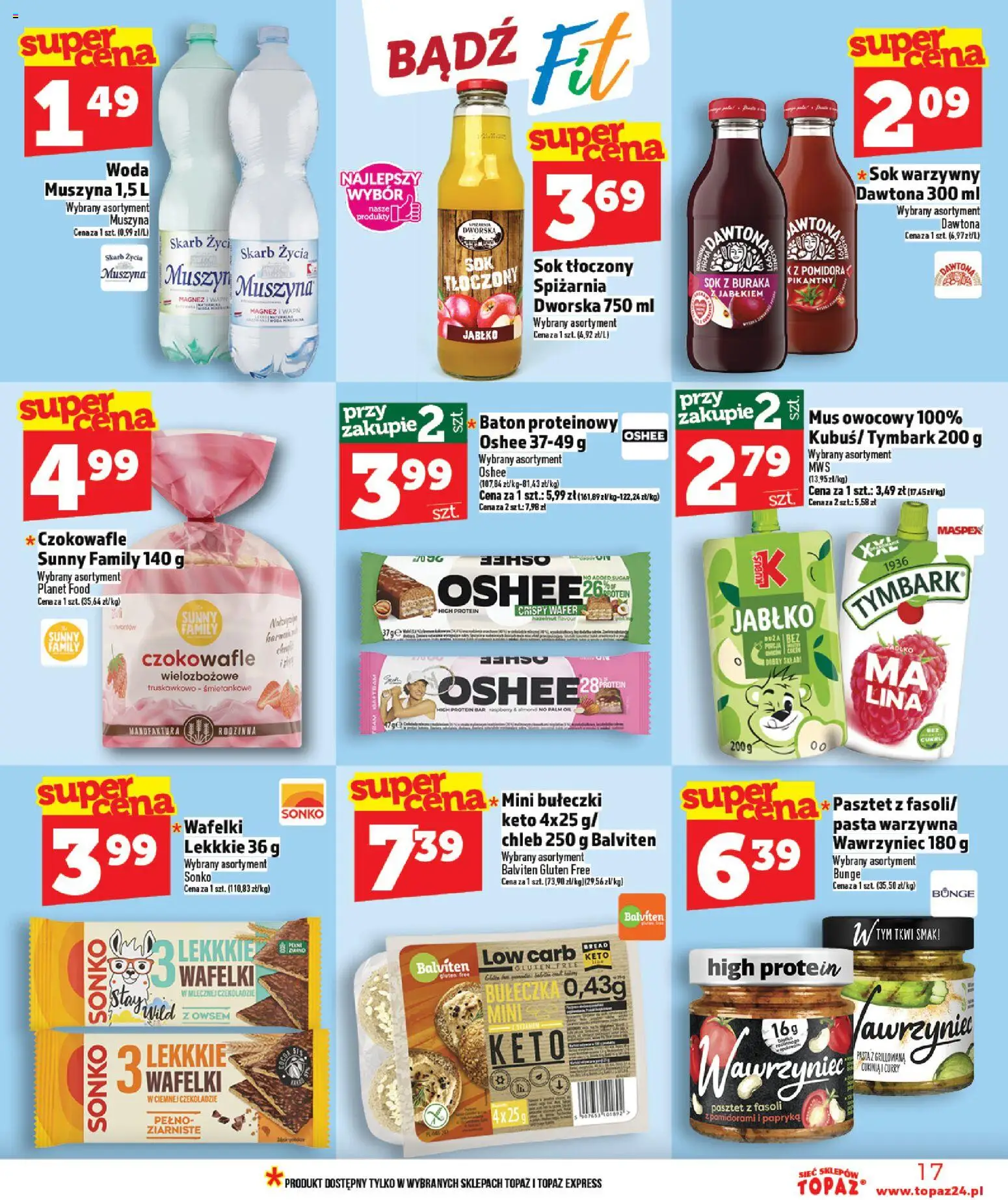 Topaz Gazetka MAZ od 19.02.2026 | Strona: 17 | Produkty: Papryka, Cukinia, Sok, Woda