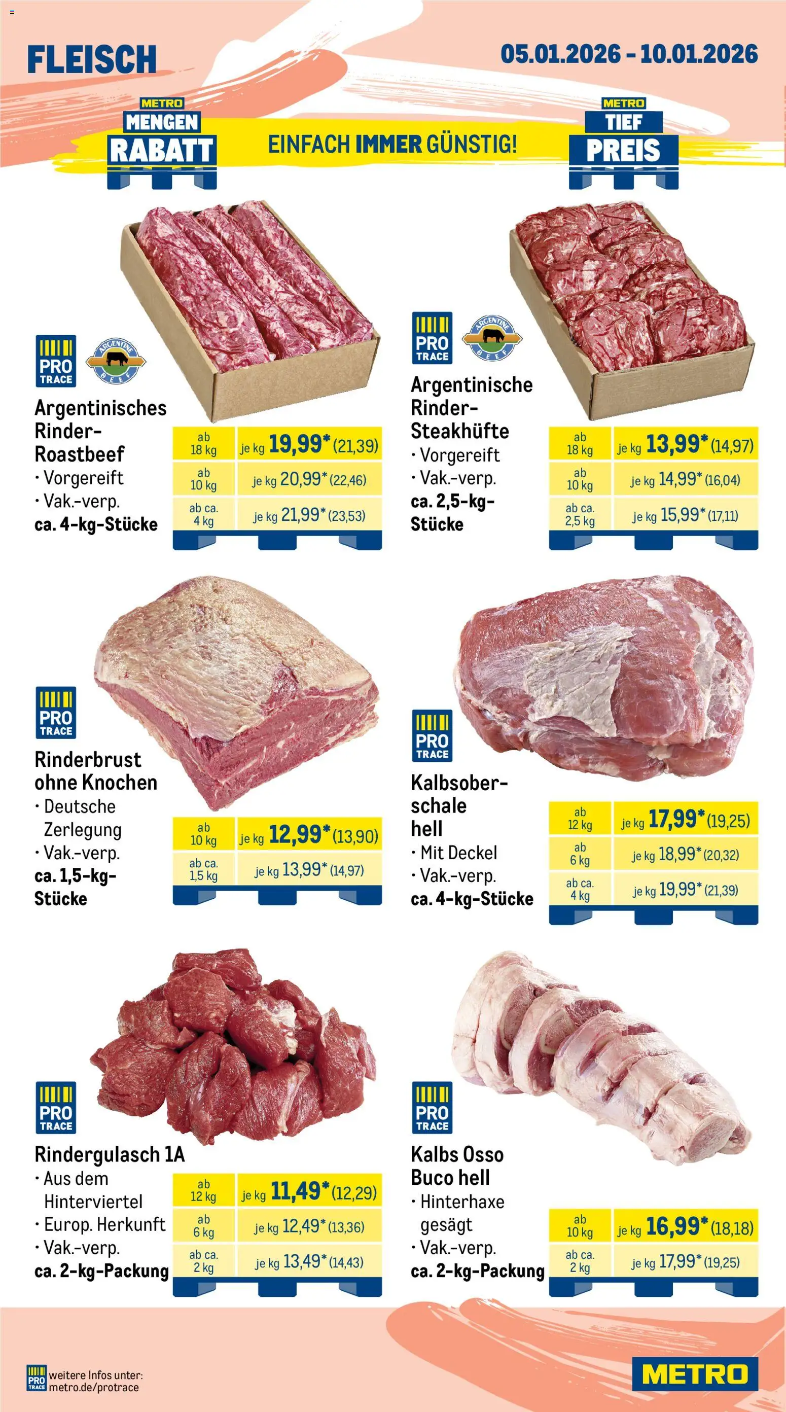Metro Wochen-Angebote Gastro – gültig ab 05.01.2026 | Seite: 2 | Produkte: Rindergulasch, Roastbeef, Fleisch
