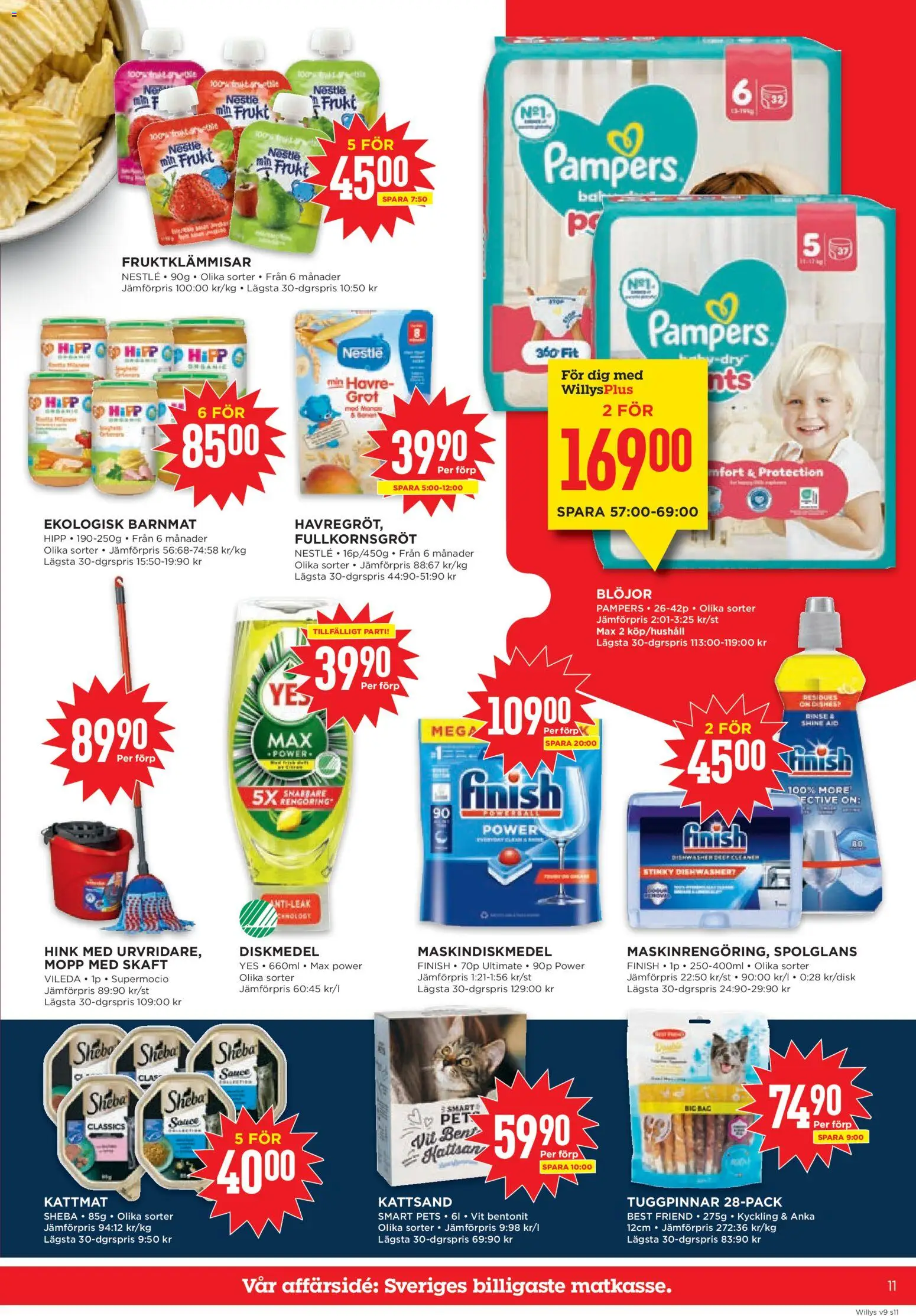 Willys reklamblad aktuell från 23.02.2026 | Sida: 11 | Produkter: Barnmat, Diskmedel, Kattmat, Blöjor