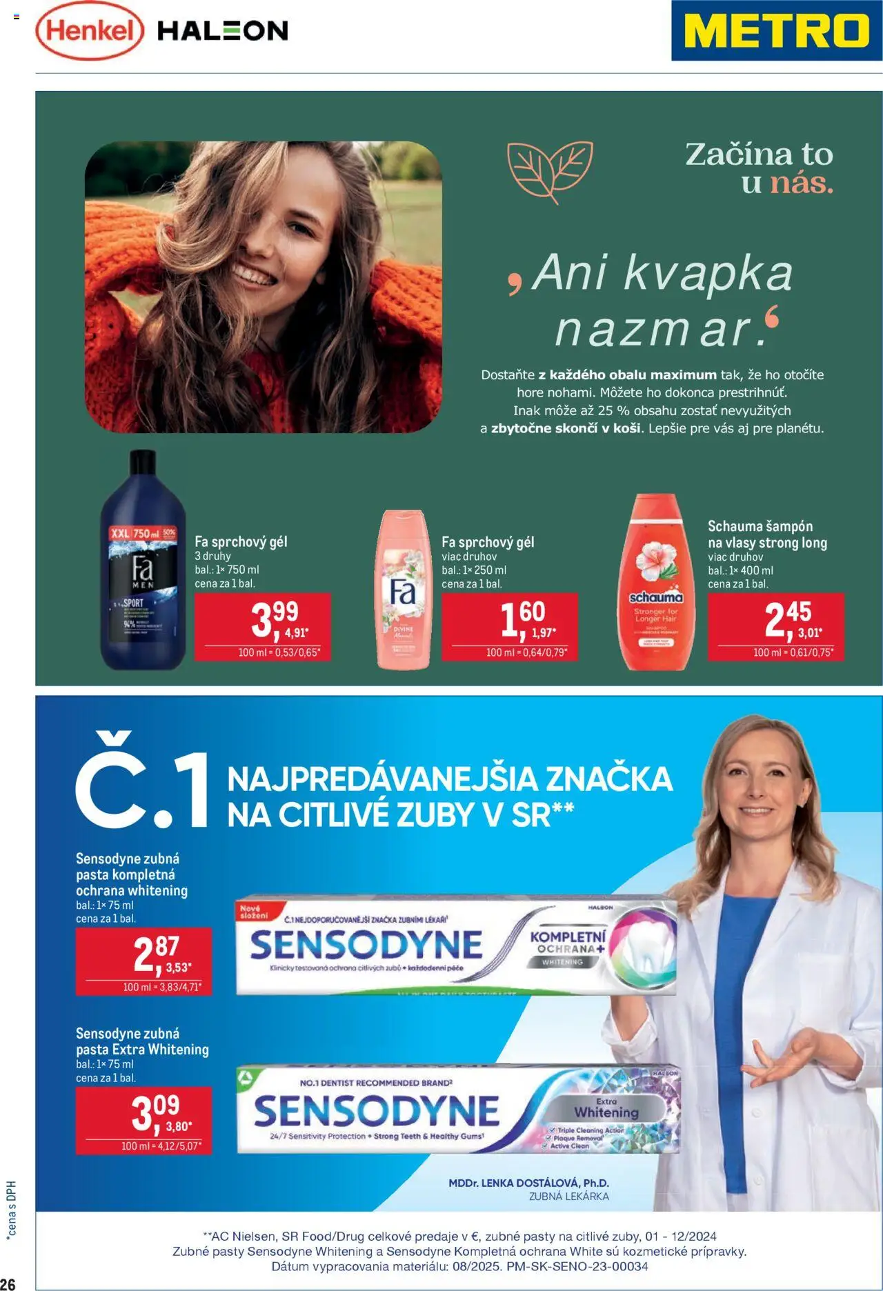 Nové Metro akcie – leták je platný od 27.08.2025 | Strana: 26 | Produkty: Šampón, Sprchový gél, Zubná pasta