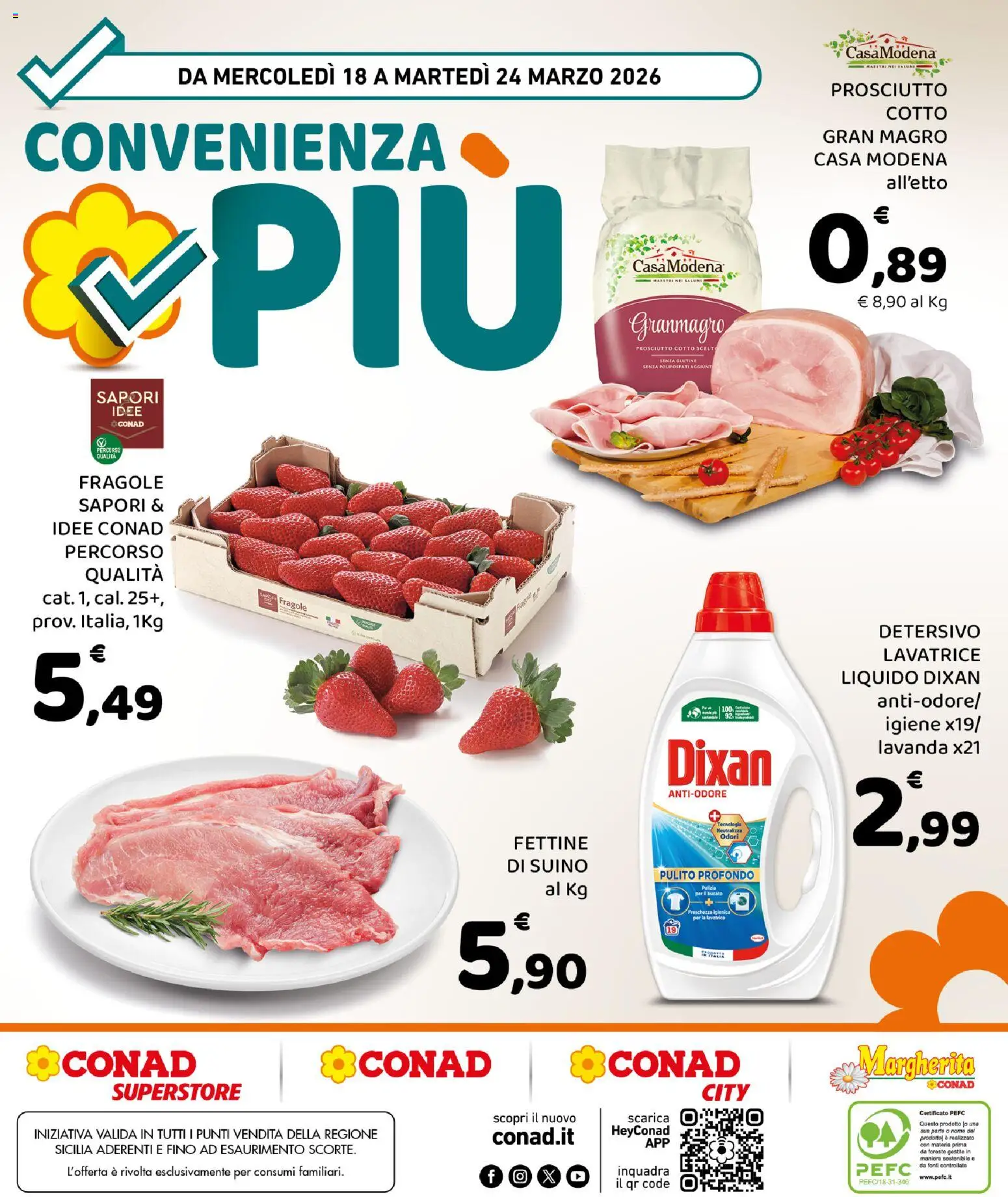 Volantino Conad del 18.03.2026 | Pagina: 8 | Prodotti: Suino, Prosciutto, Lavatrice, Lavanda