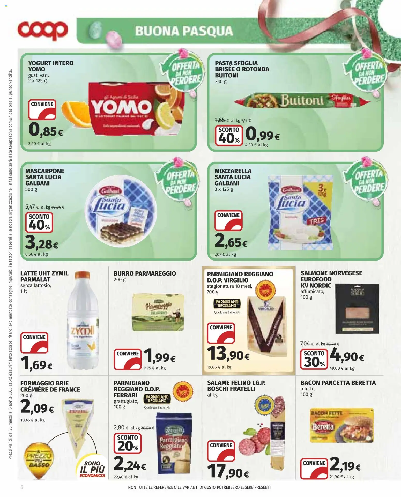 Volantino COOP del 26.03.2026 | Pagina: 8 | Prodotti: Mozzarella, Pasta, Parmigiano reggiano, Parmigiano