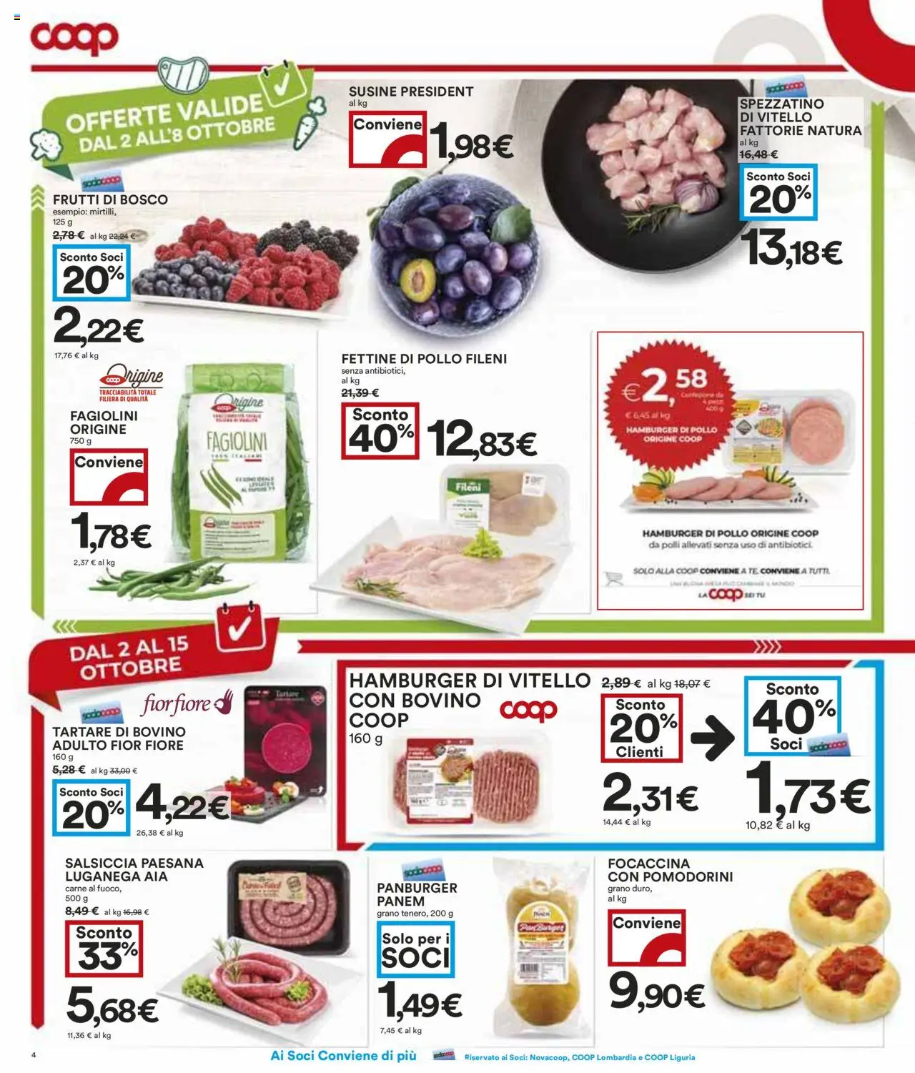 Volantino COOP del 02.10.2025 | Pagina: 4 | Prodotti: Pomodorini, Tè, Fagiolini, Hamburger