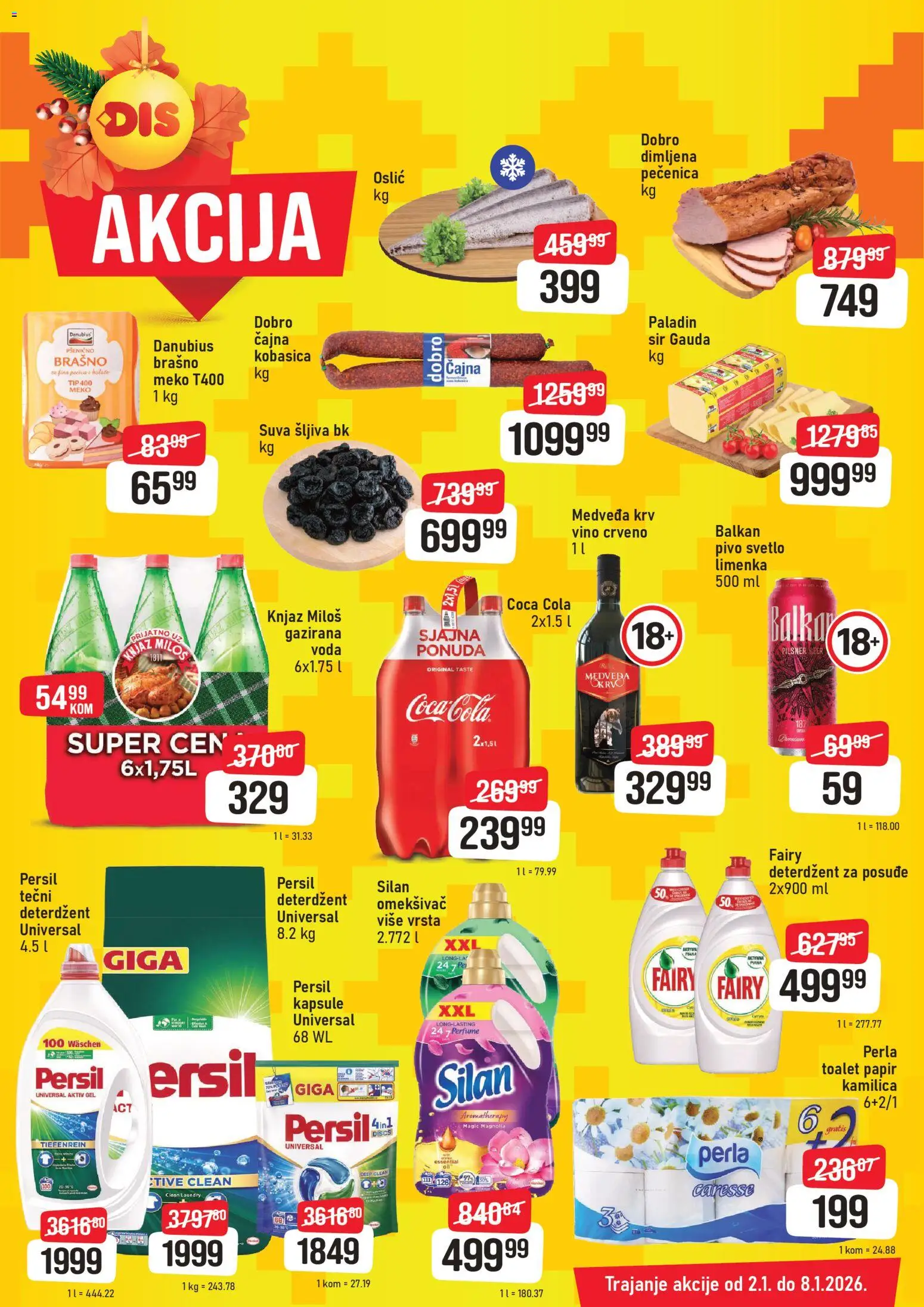 Super DIS katalog - važi od 02.01.2026 | Strana: 2 | Proizvode: Coca Cola, Toalet papir, Silan, Persil