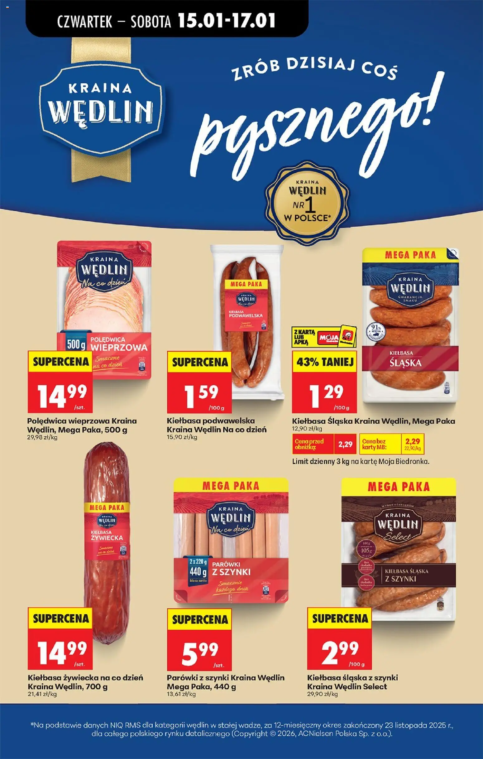 Biedronka gazetka - Oferta w tym tygodniu od 15.01.2026 | Strona: 43 | Produkty: Karta, Parówki z szynki, Parówki, Kiełbasa podwawelska