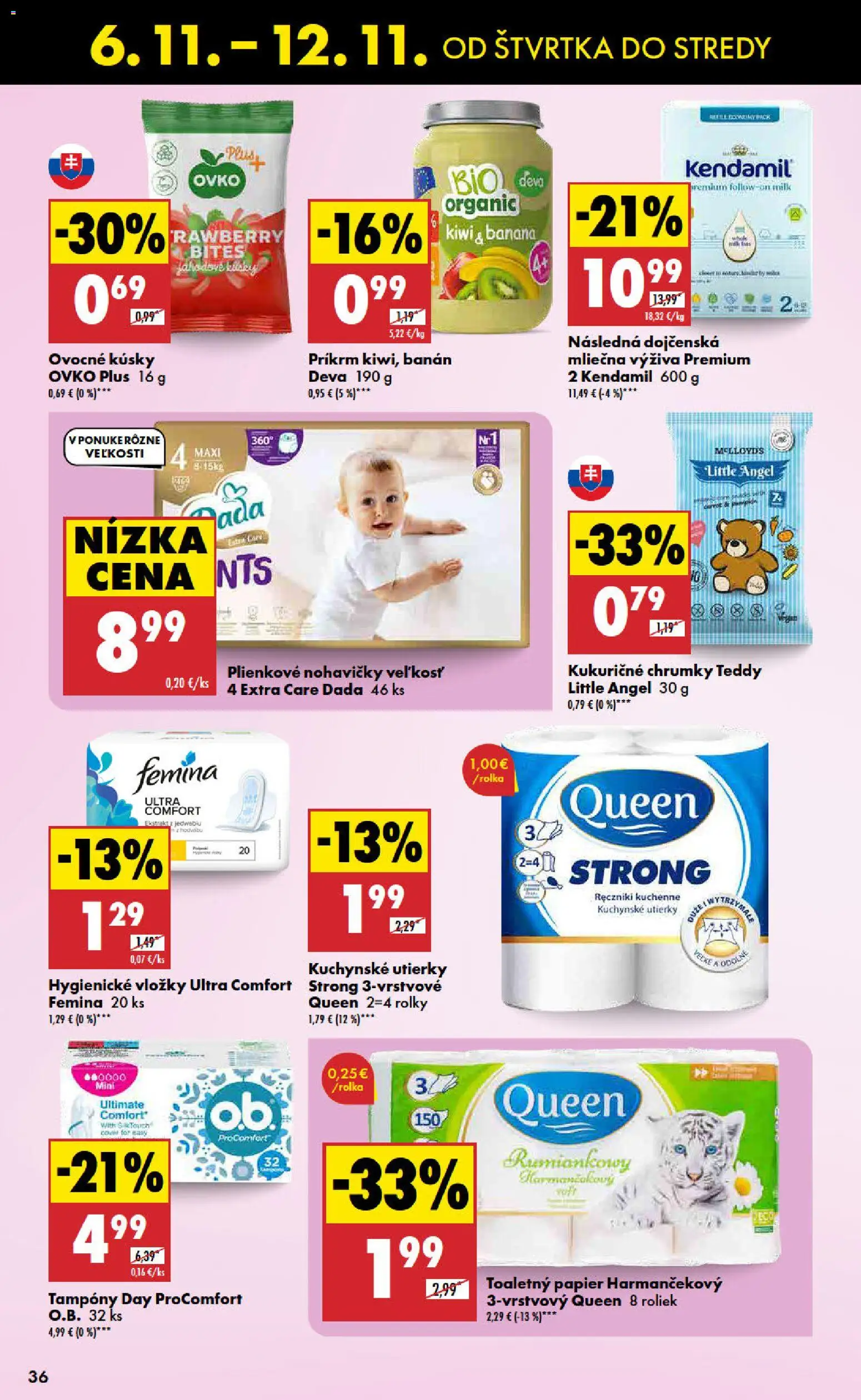 Nové Biedronka akcie – leták je platný od 06.11.2025 | Strana: 36 | Produkty: Toaletný papier, Nohavičky, Kiwi