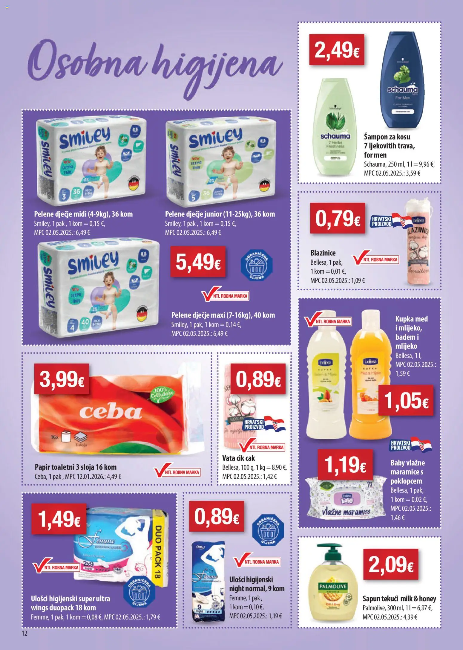 NTL katalog | vrijedi od 18.03.2026 | Stranica: 12 | Proizvodi: Pelene, Med, Šampon, Sapun