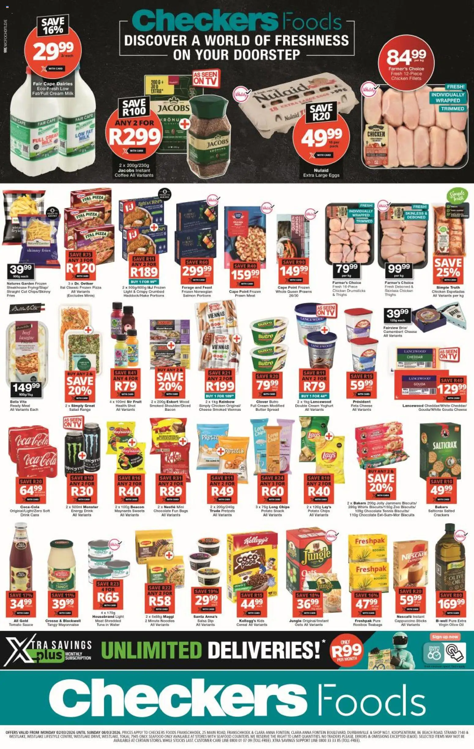 New Checkers catalogue – valid from 02.03.2026 | Page: 1 | Products: Sweets, Oats, Coffee, Seafood