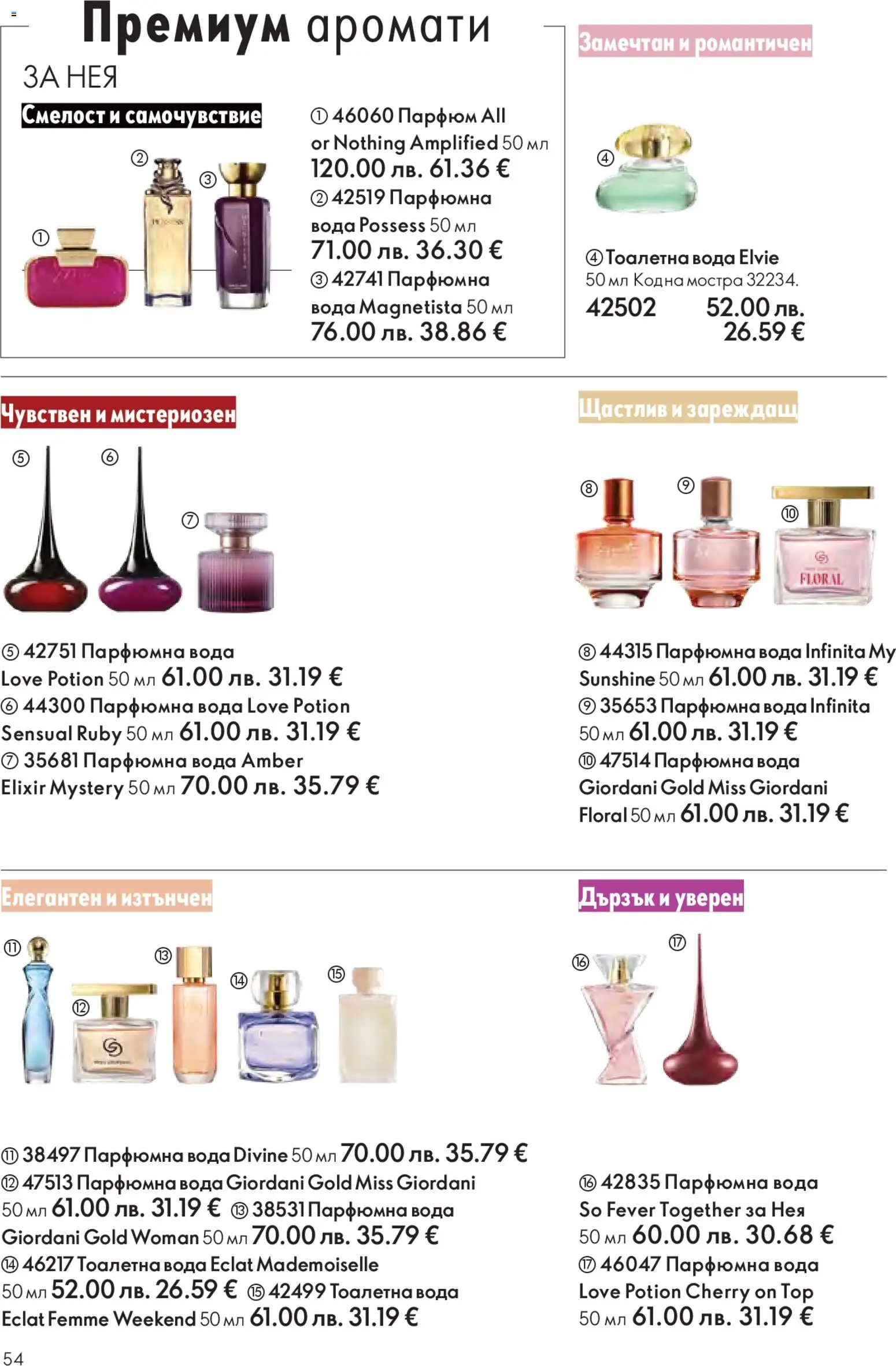 {H1} | Страница: 54 | Продукти: Вода, Тоалетна, Парфюм, Тоалетна вода