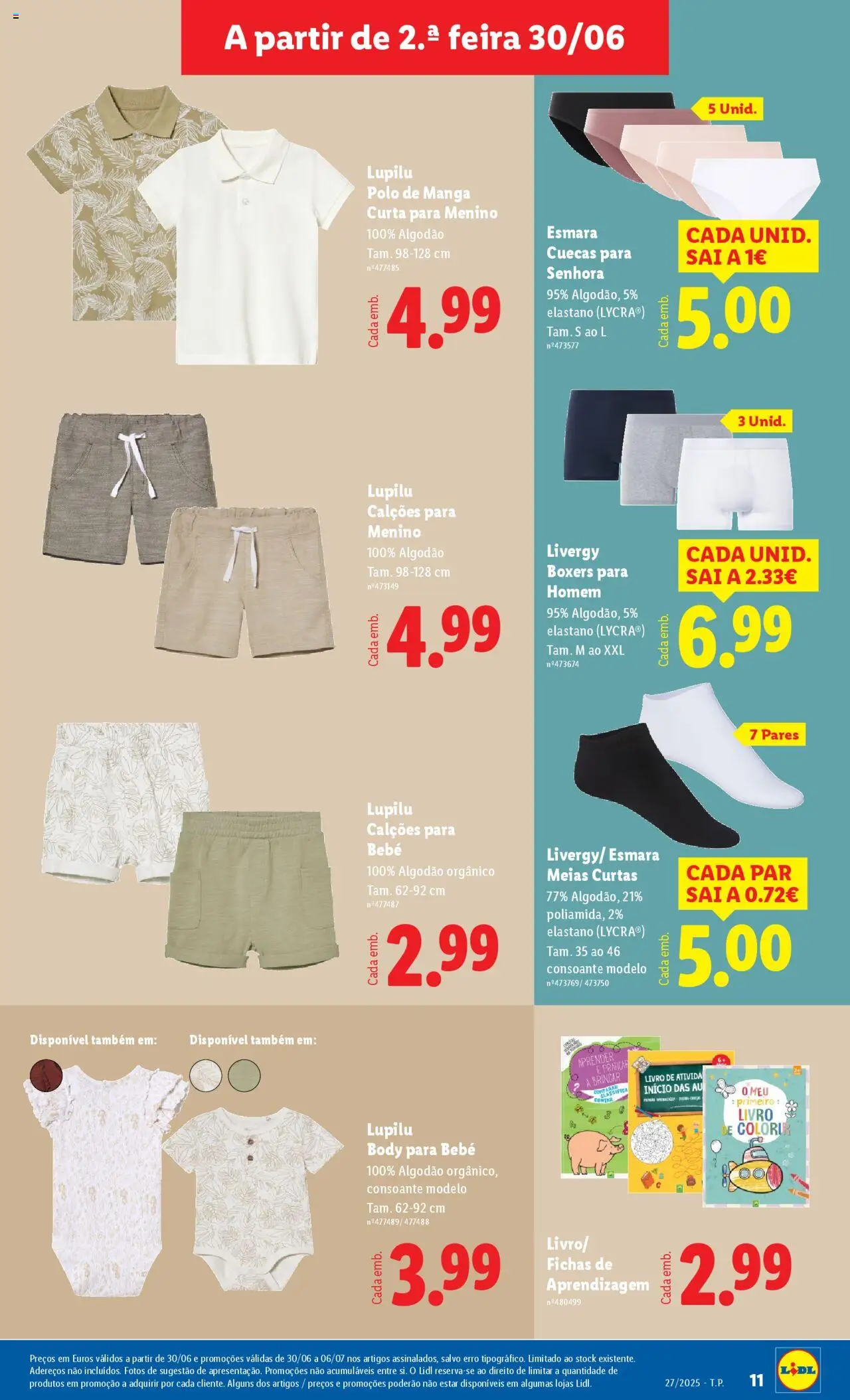 Lidl Novidades │ válido de 30.06.2025 | Página: 11 | Produtos: Algodão, Saia, Meias, Cuecas