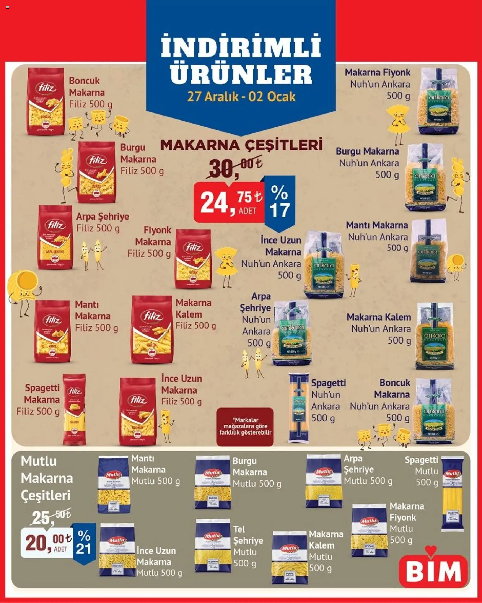 BİM İndirimli Ürünler - 27.12.2025 tarihinden itibaren geçerlidir | Sayfa: 1 | Ürünler: Makarna, Ocak