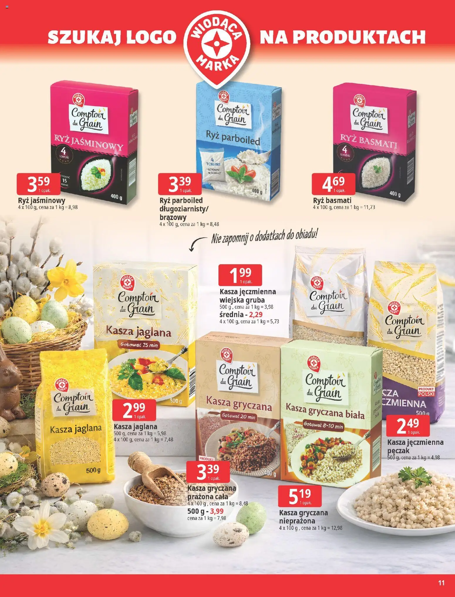 E.Leclerc gazetka - Zielona Góra Wielkanoc od 24.03.2026 | Strona: 11 | Produkty: Kasza, Kasza jęczmienna, Torebki, Kasza jaglana