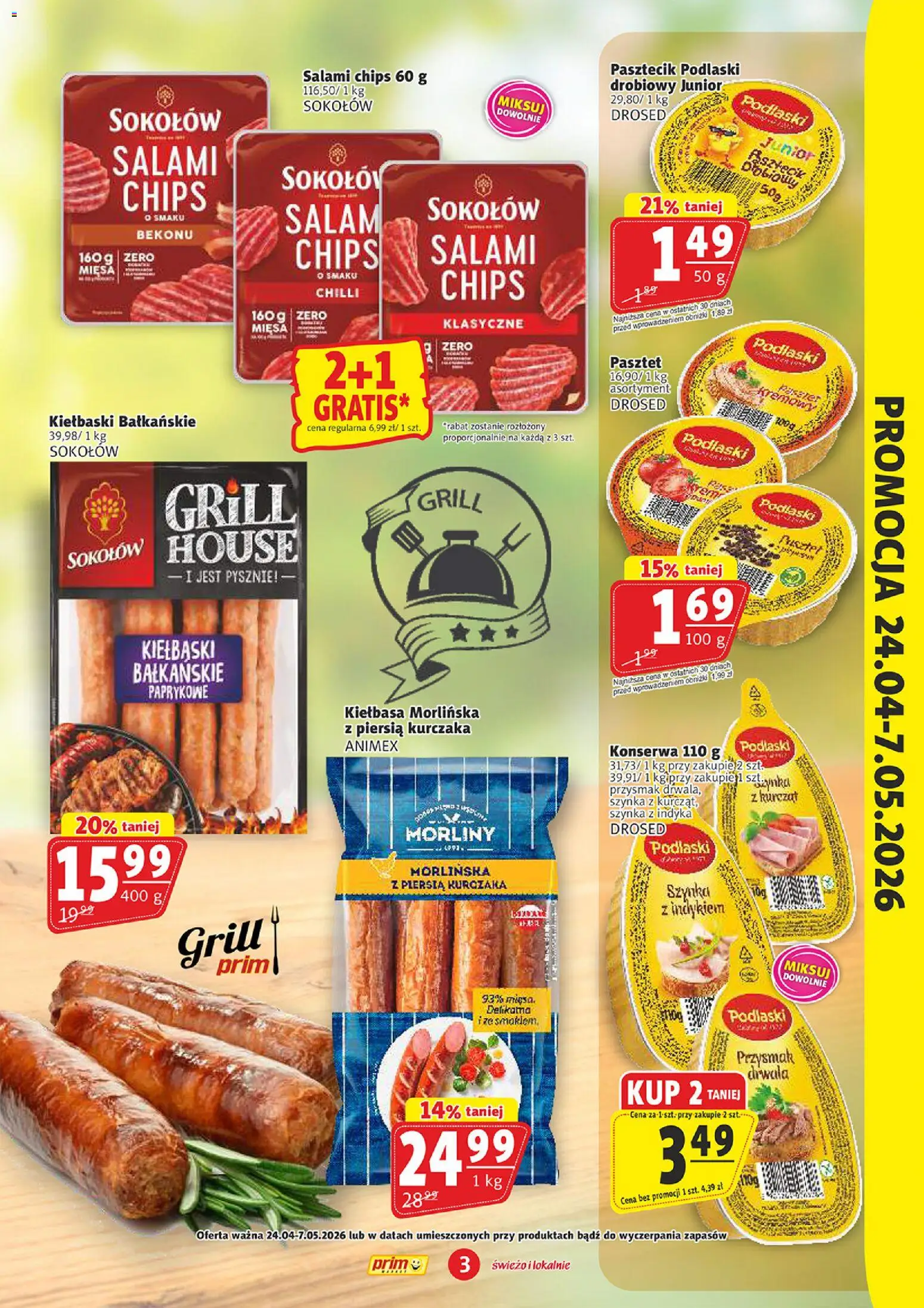 Prim Market promocja - Sezon na grilla od 04.05.2026 | Strona: 3 | Produkty: Kiełbasa, Kiełbaski, Szynka, Salami