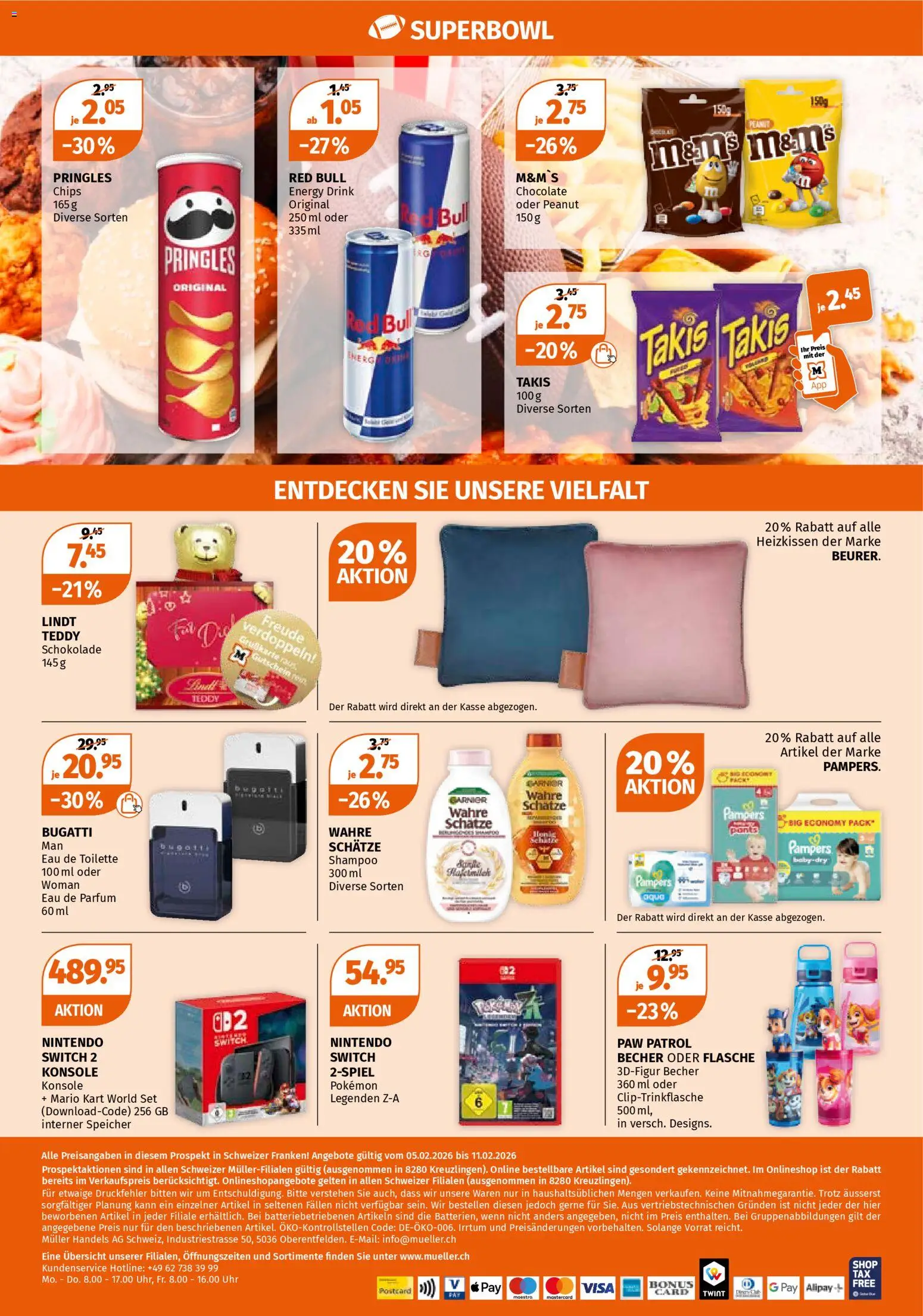Müller Aktionen – gültig ab 05.02.2026 | Seite: 12 | Produkte: Red bull, Parfüm, Schokolade, Chips