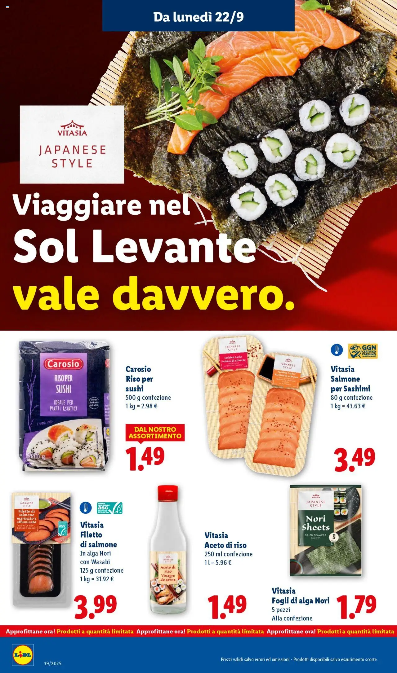 Volantino Lidl del 22.09.2025 | Pagina: 22 | Prodotti: Salmone, Riso, Aceto, Sushi