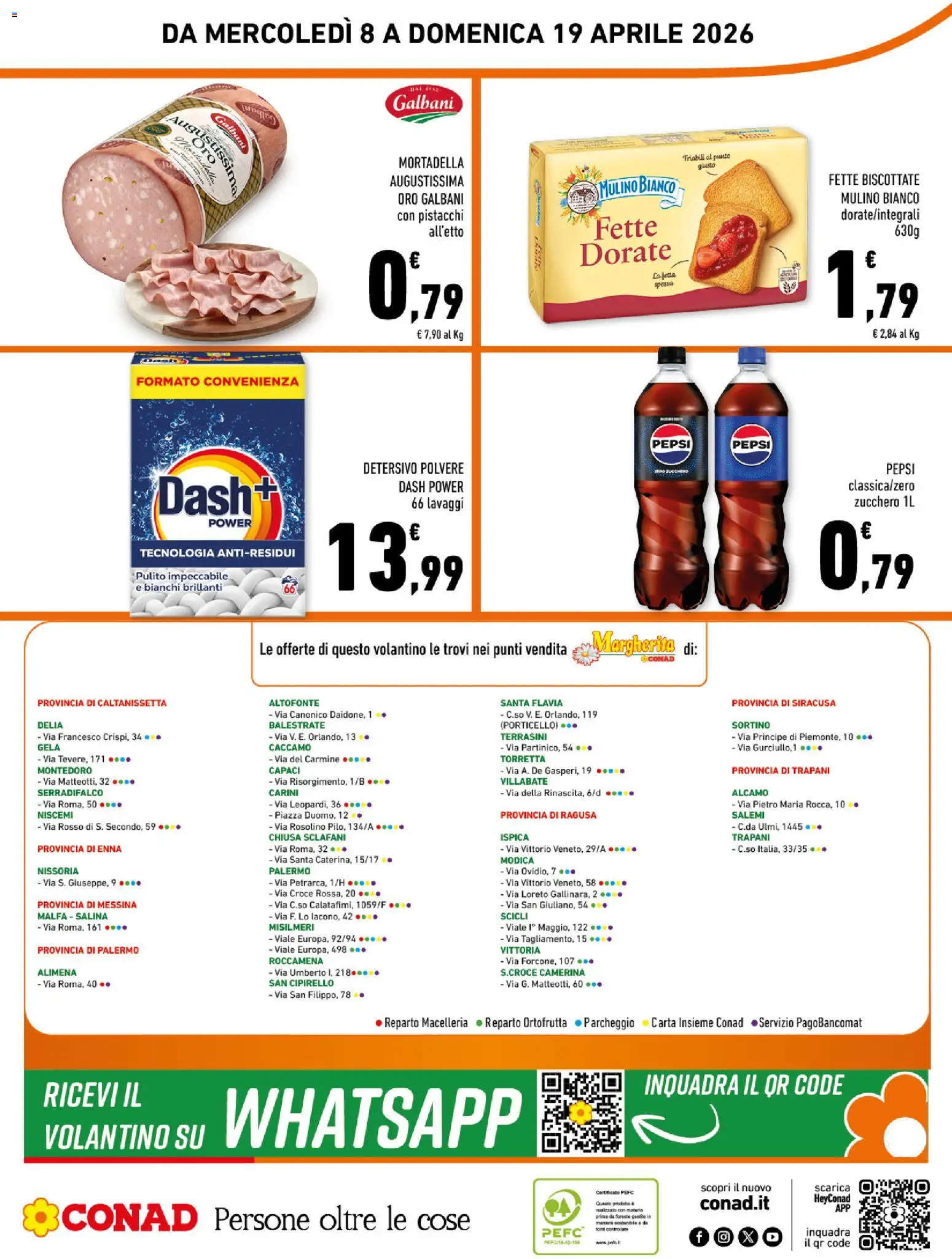 Volantino Conad del 08.04.2026 | Pagina: 16 | Prodotti: Zucchero, Mortadella, Pistacchi, Fette biscottate