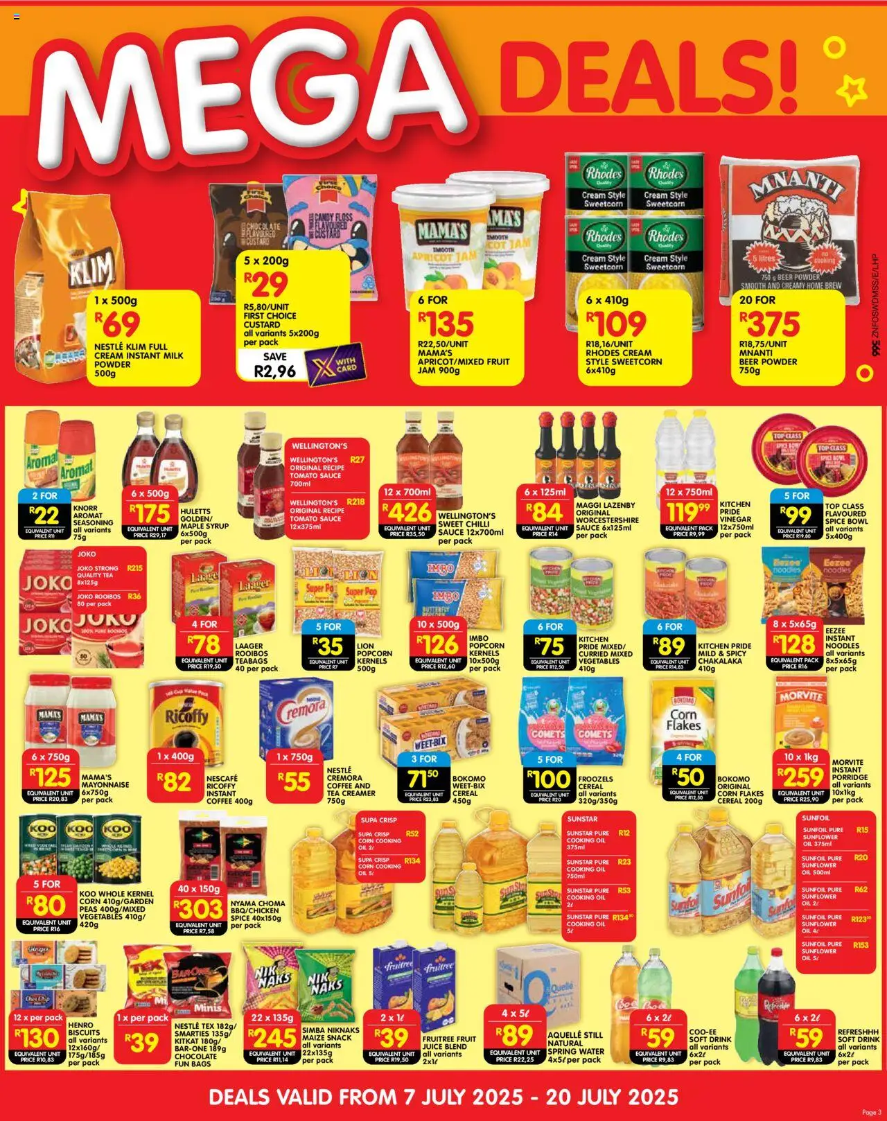 Shoprite KwaZulu-Natal - Cash & Carry Mid-Month Deals Durban & Mount Frere │ valid from 07.07.2025 | Page: 3 | Products: Jam, Milk, Flakes, Vegetables