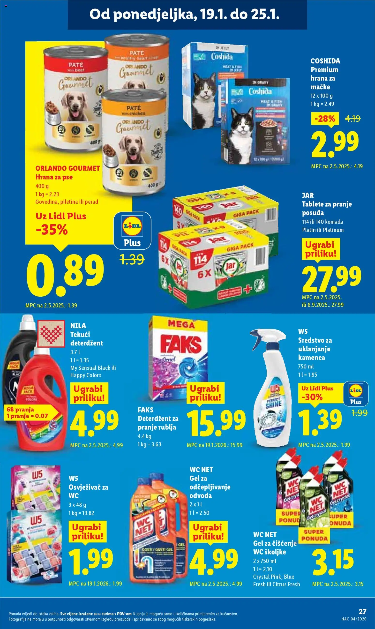 Lidl katalog | vrijedi od 19.01.2026 | Stranica: 27 | Proizvodi: Piletina, Gel za odčepljivanje odvoda, Deterdžent, Hrana za mačke