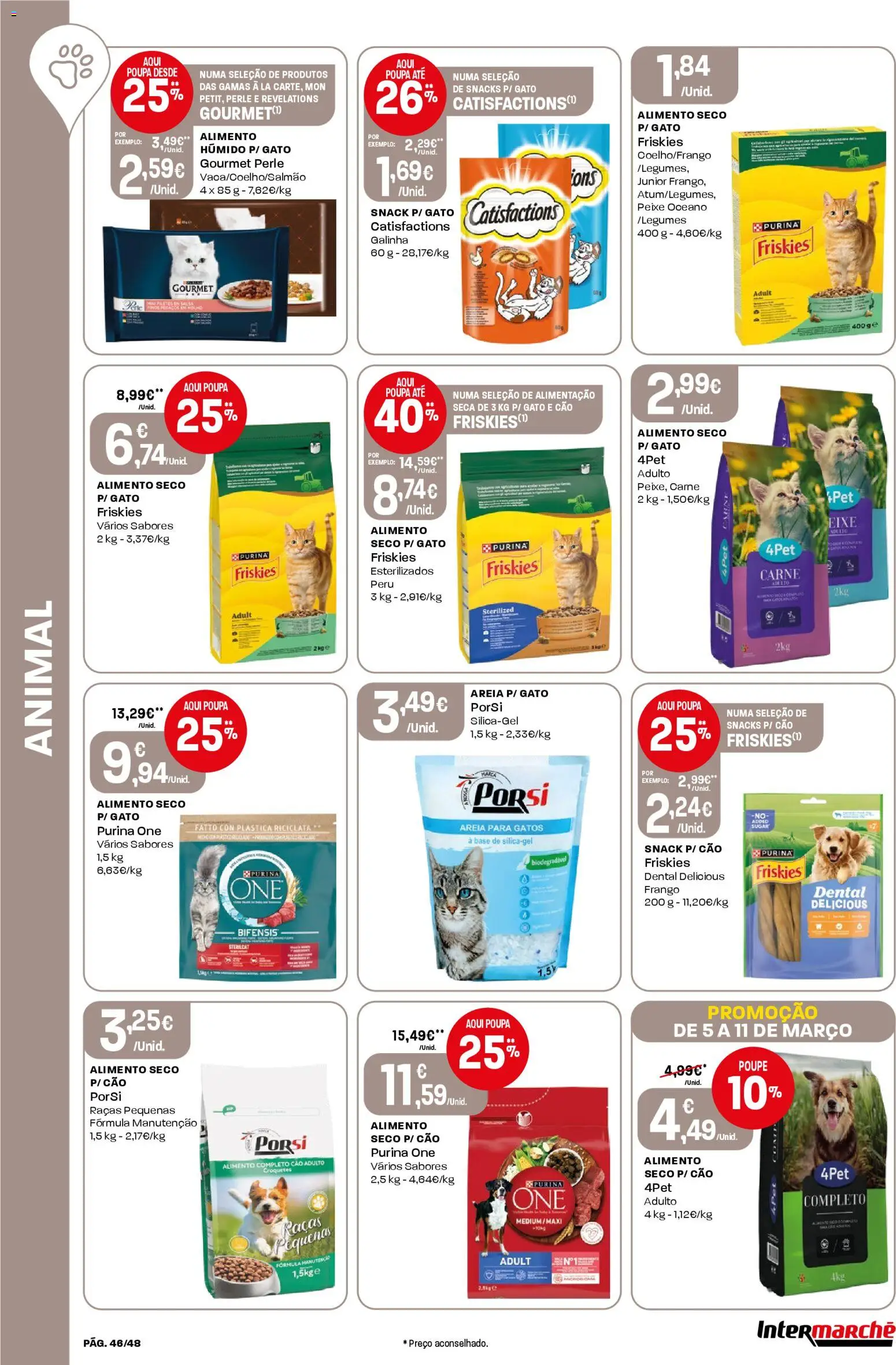 Intermarché folheto │ válido de 05.03.2026 | Página: 46 | Produtos: Purina one, Areia, Peru, Peixe