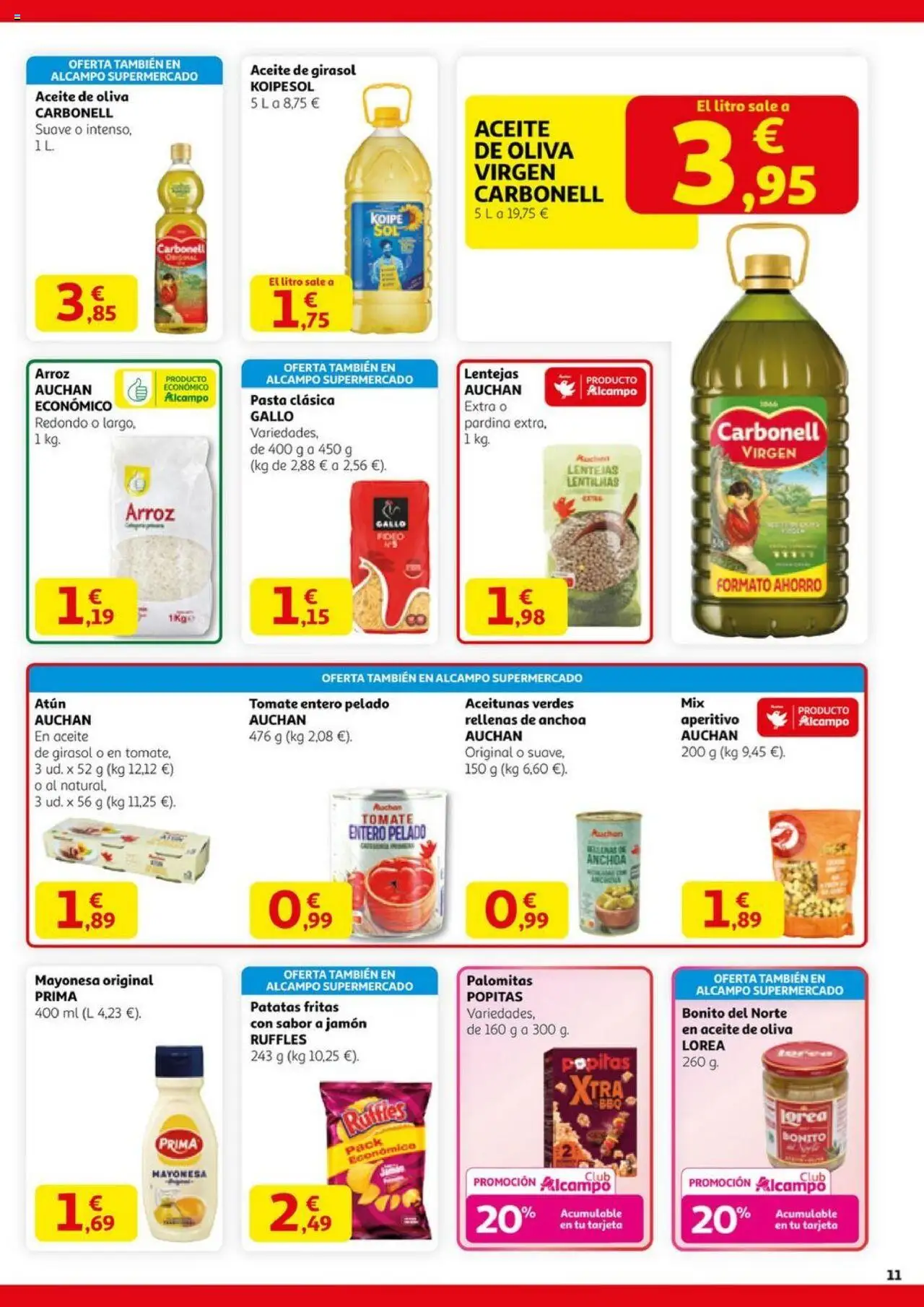Alcampo - HP Nacional Unificado │ válido desde el 11.09.2025 | Página: 11 | Productos: Jamón, Arroz, Aceite de girasol, Οθόνη προβολής