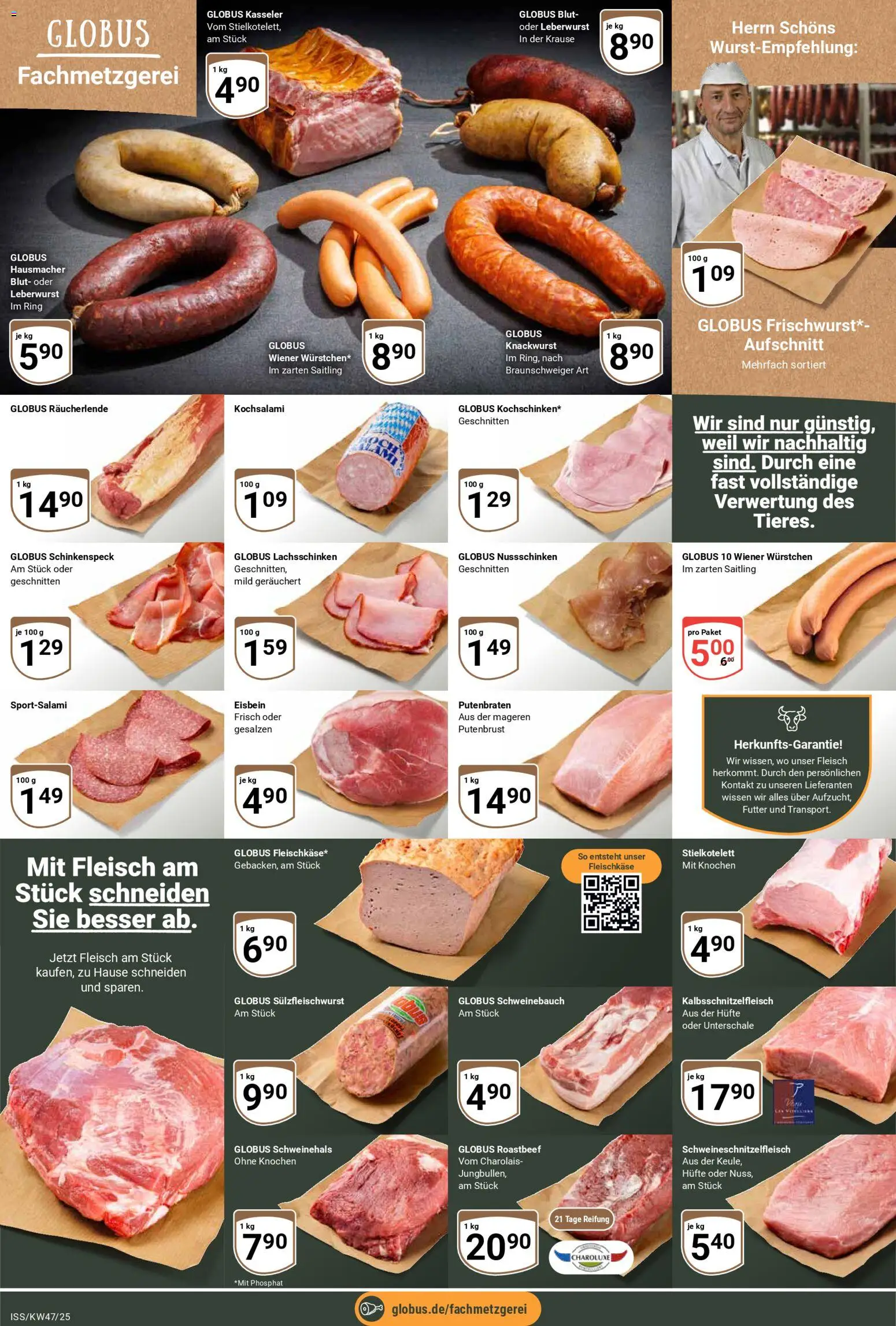 Globus Prospekt 	 – gültig ab 17.11.2025 | Seite: 6 | Produkte: Wiener wurstchen, Schweinebauch, Roastbeef, Fleisch