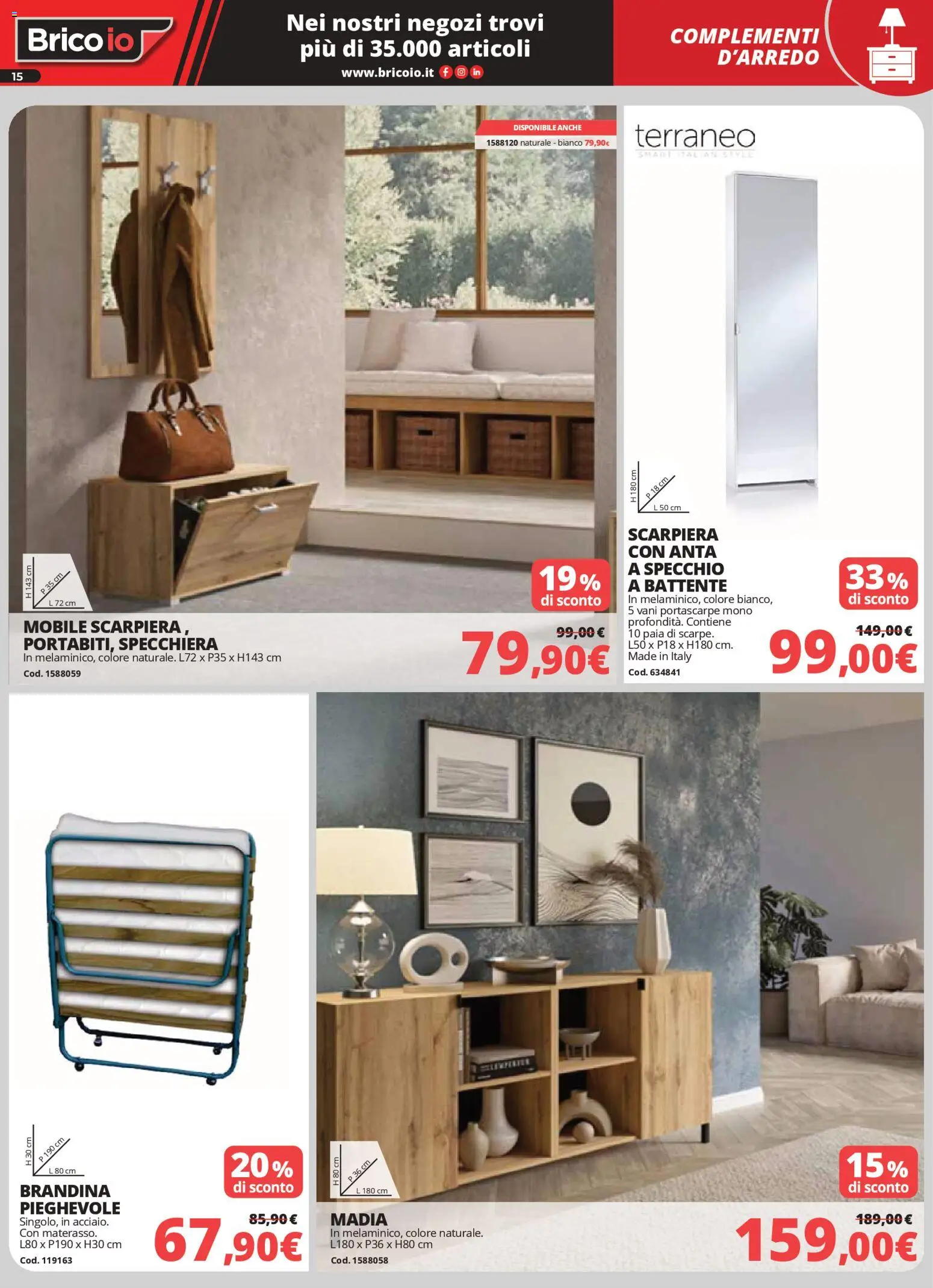 Volantino Brico io del 02.04.2026 | Pagina: 15 | Prodotti: Mobile, Scarpiera, Specchio