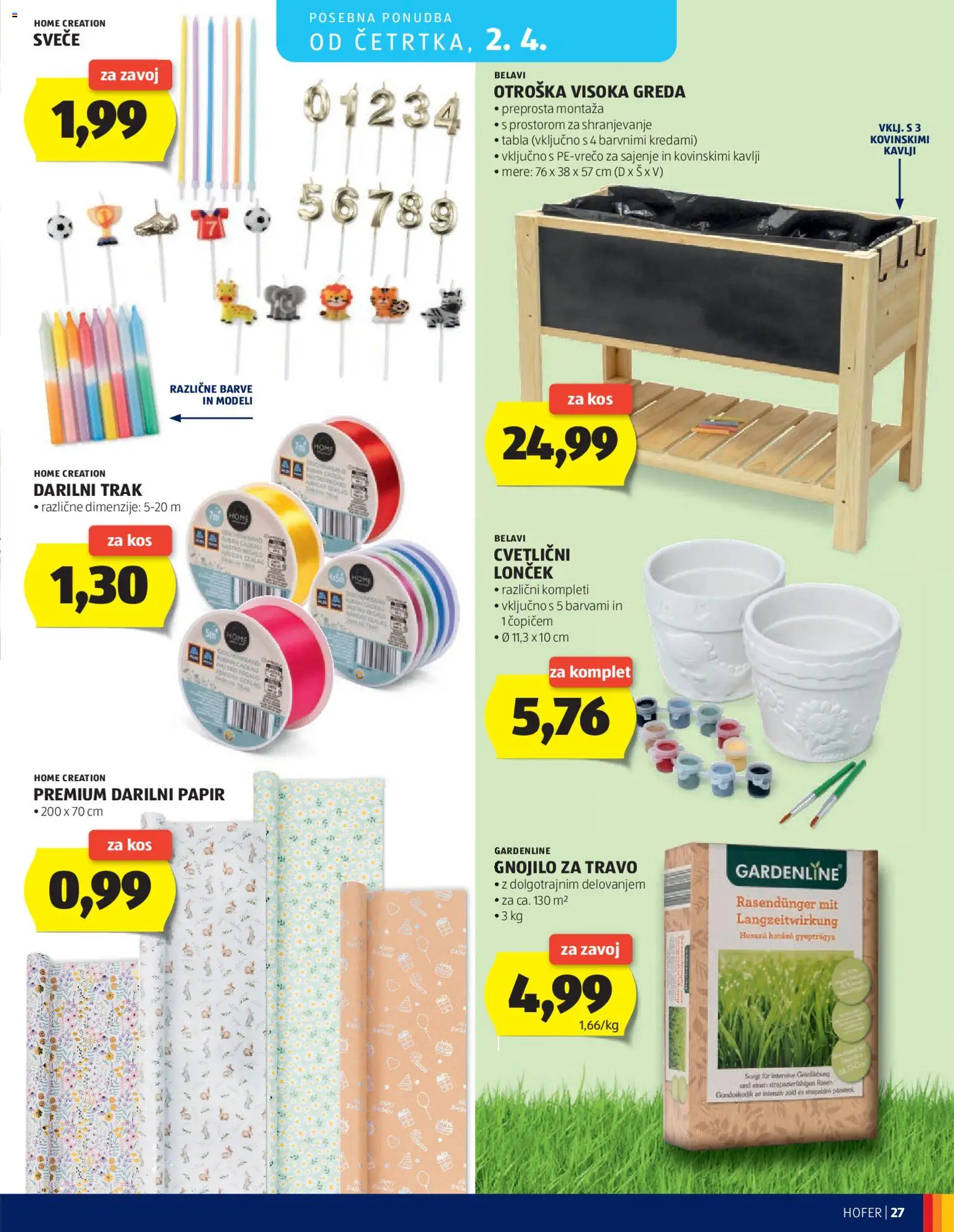 Novi Hofer katalog ponudbe – veljaven od 25.03.2026 | Stran: 27 | Izdelki: Cvetlični lonček, Kos, Svece