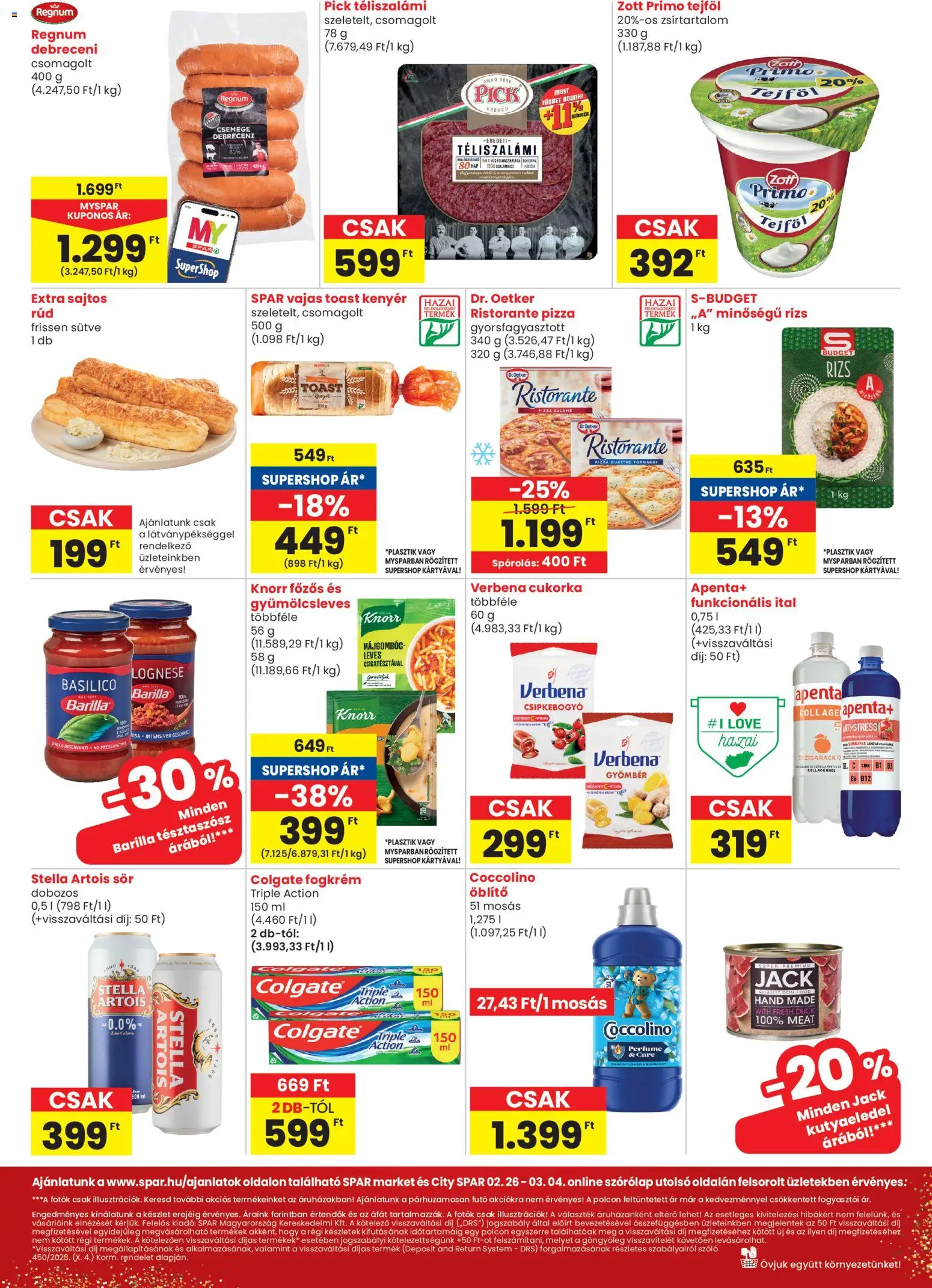 Spar Market akciós ujság - amely érvényes a következő dátumtól: 26.02.2026 | Oldal: 2 | Termékek: Pizza, Tejföl, Fogkrém, Toast kenyér