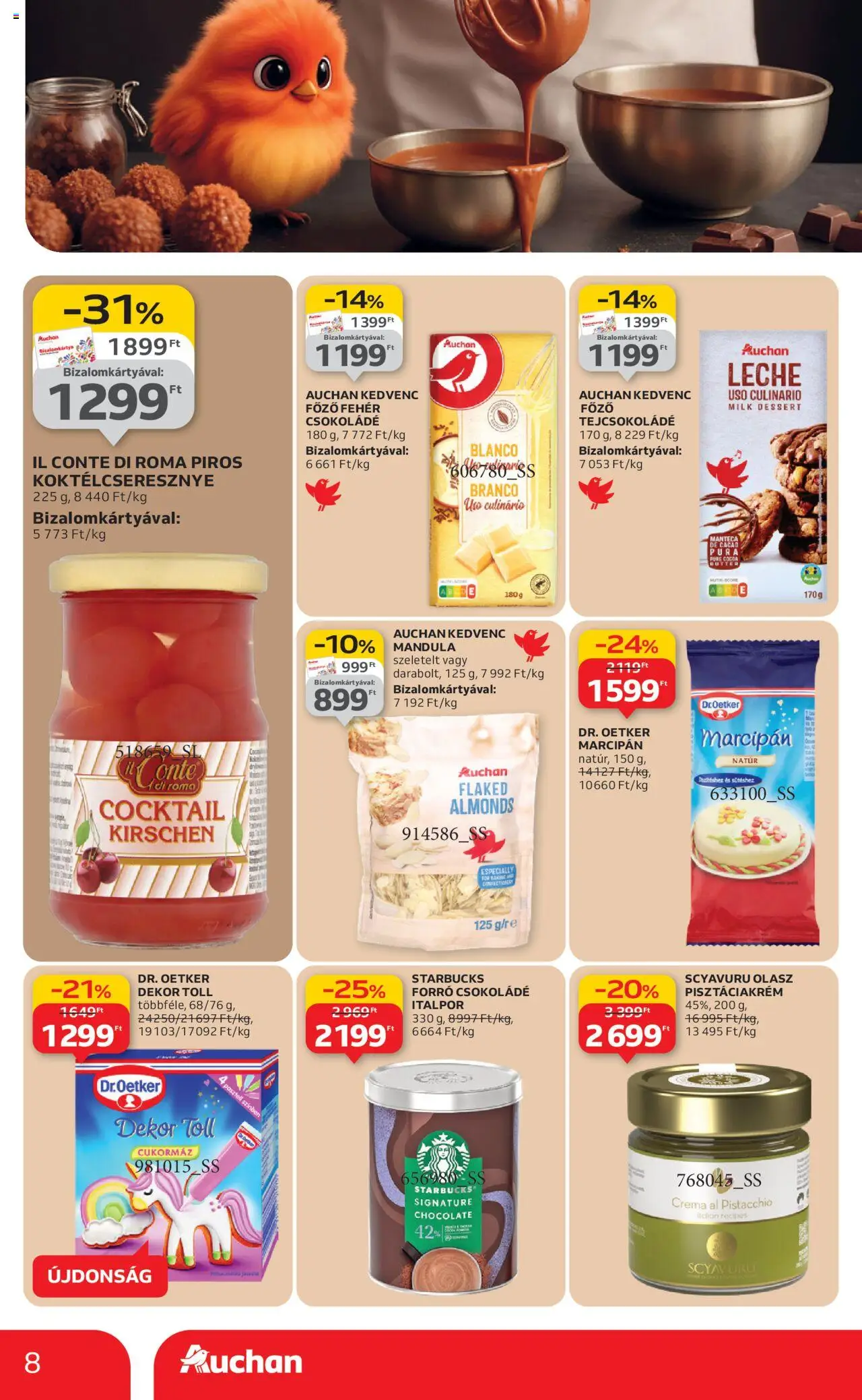 Auchan akciós ujság - amely érvényes a következő dátumtól: 09.10.2025 | Oldal: 8 | Termékek: Marcipan, Tejcsokoládé, Csokoládé, Italpor