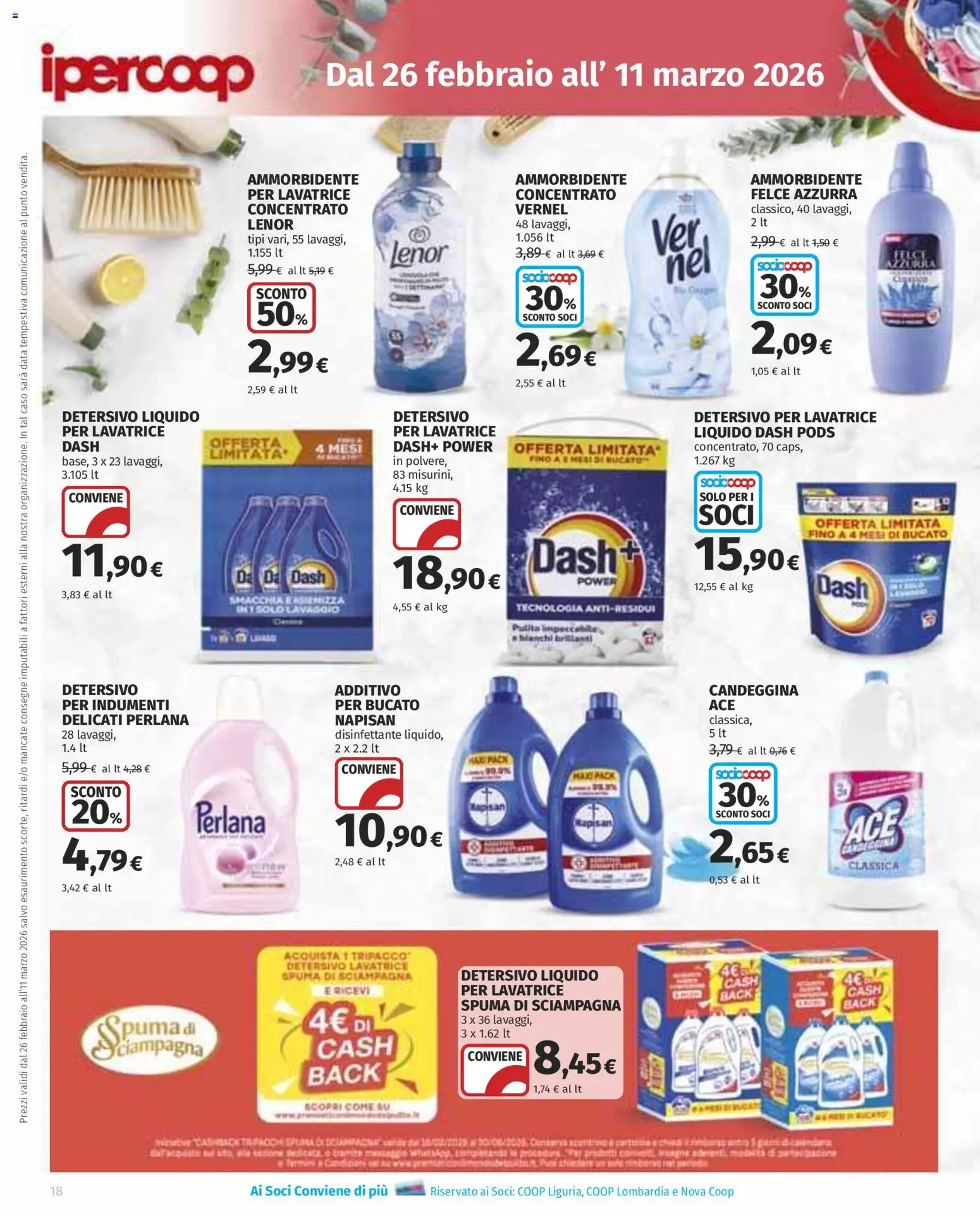 Volantino Ipercoop del 26.02.2026 | Pagina: 18 | Prodotti: Ammorbidente, Candeggina, Lavatrice, Data